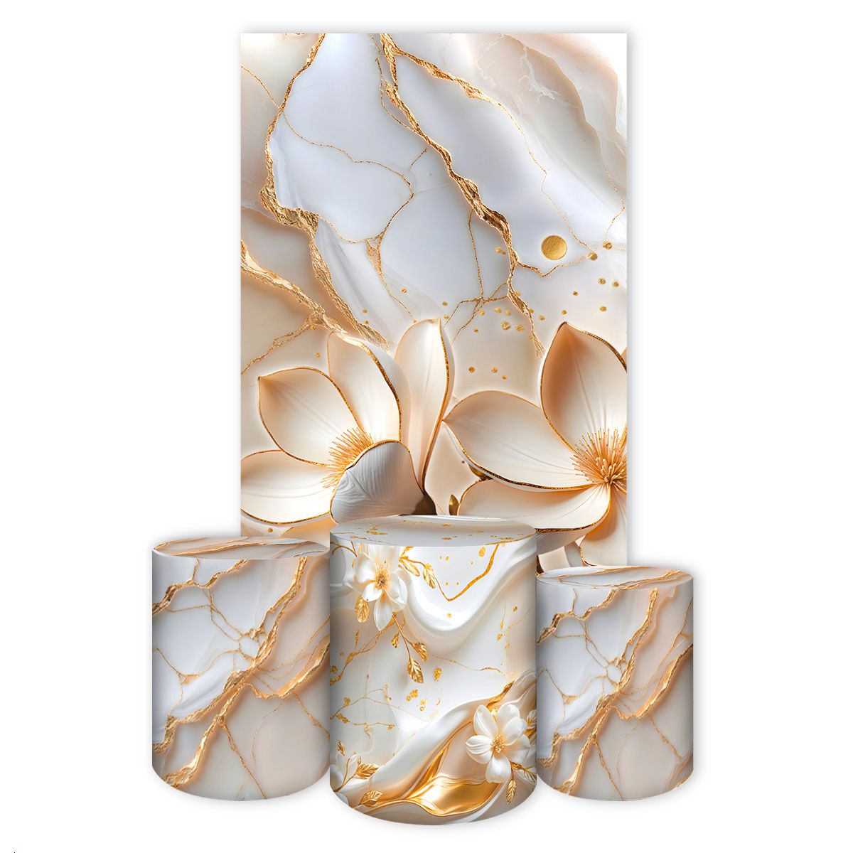 Kit Retangular + Trio de Cilindros Tema Flores 4227 - Retangular + Trio de Cilindros 4227 - Painel Festivo