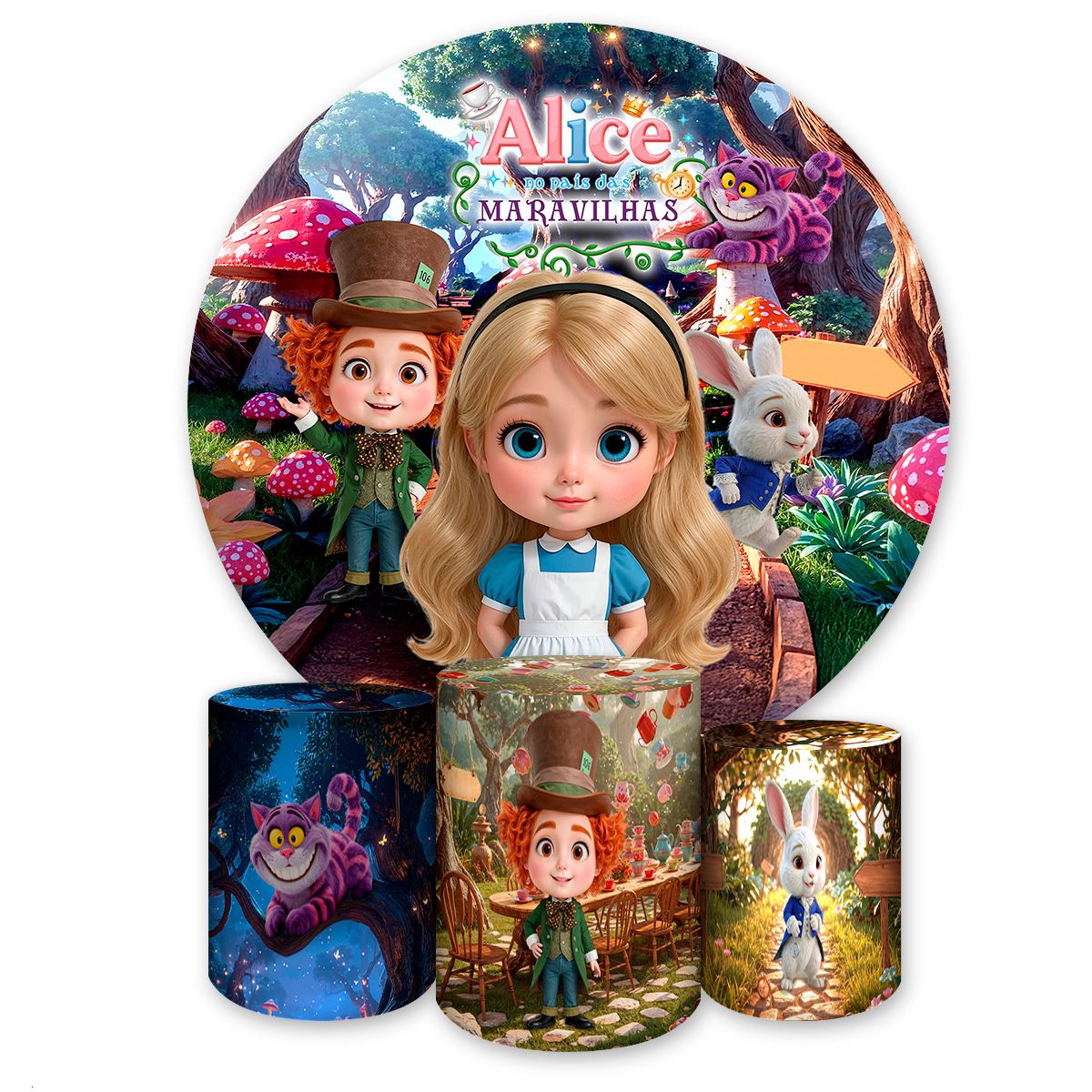 Kit 4 Capas Tema Alice no Pais das Maravilhas 4230 - Kit 4 Capas 4230 - Painel Festivo