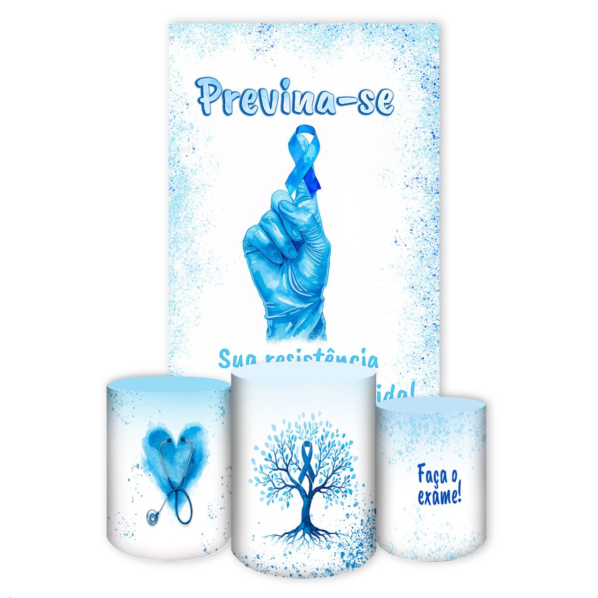 Kit Retangular + Trio de Cilindros Tema Novembro Azul 4234 - Retangular + Trio de Cilindros 4234 - Painel Festivo
