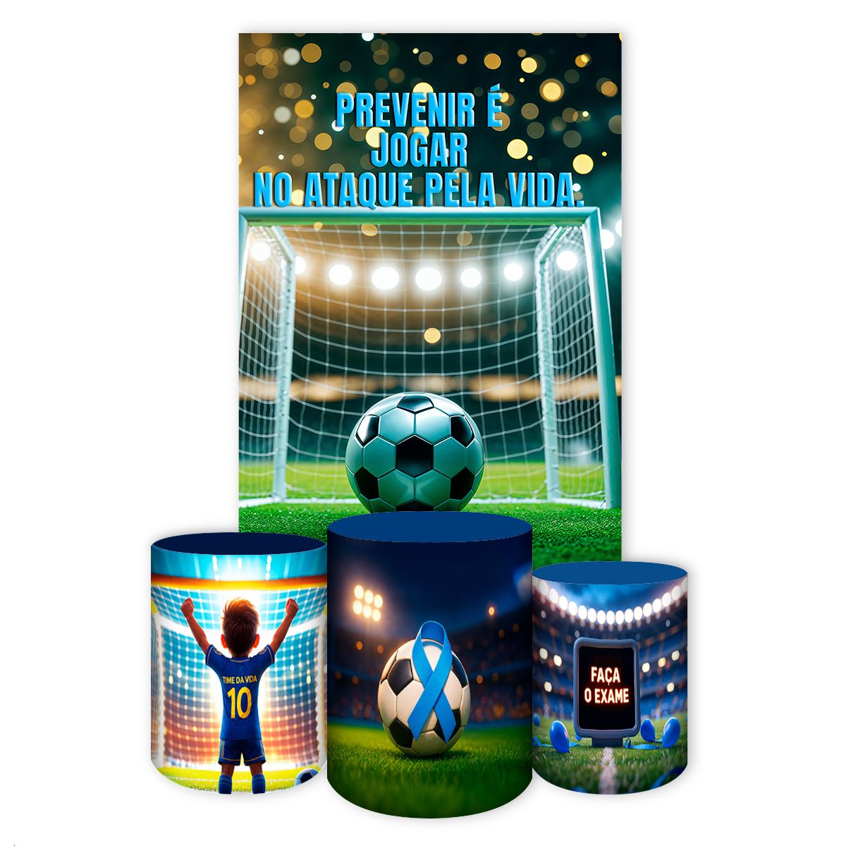 Kit Retangular + Trio de Cilindros Tema Novembro Azul 4235 - Retangular + Trio de Cilindros 4235 - Painel Festivo