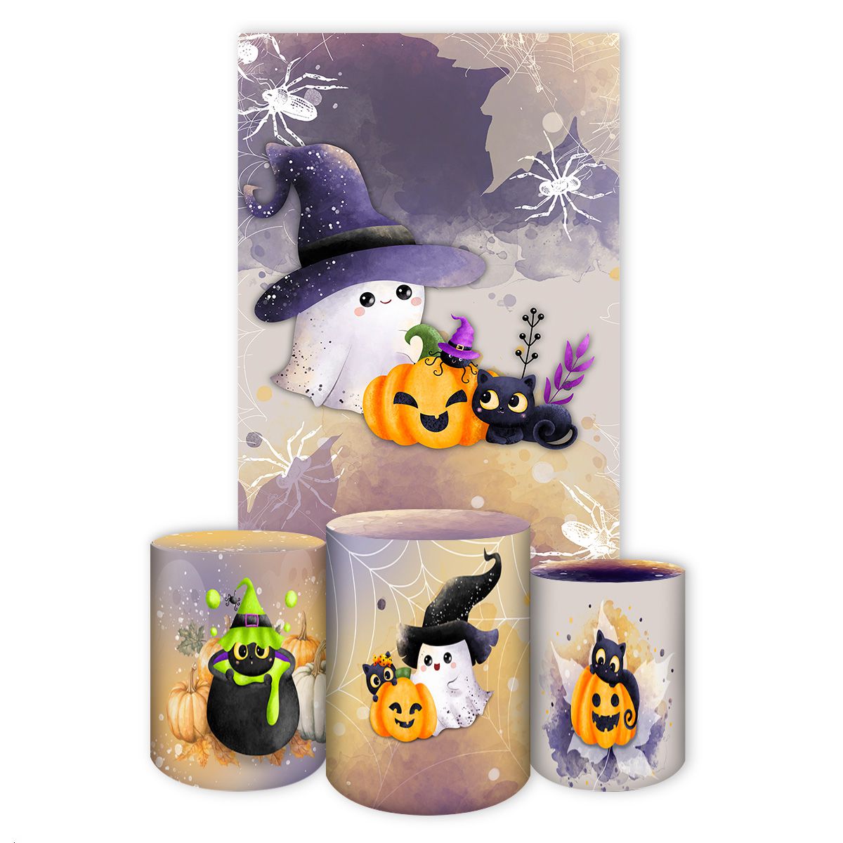 Kit Retangular + Trio Cilindros Tema Halloween 4237 - Retangular + Trio de Cilindros 4237 - Painel Festivo