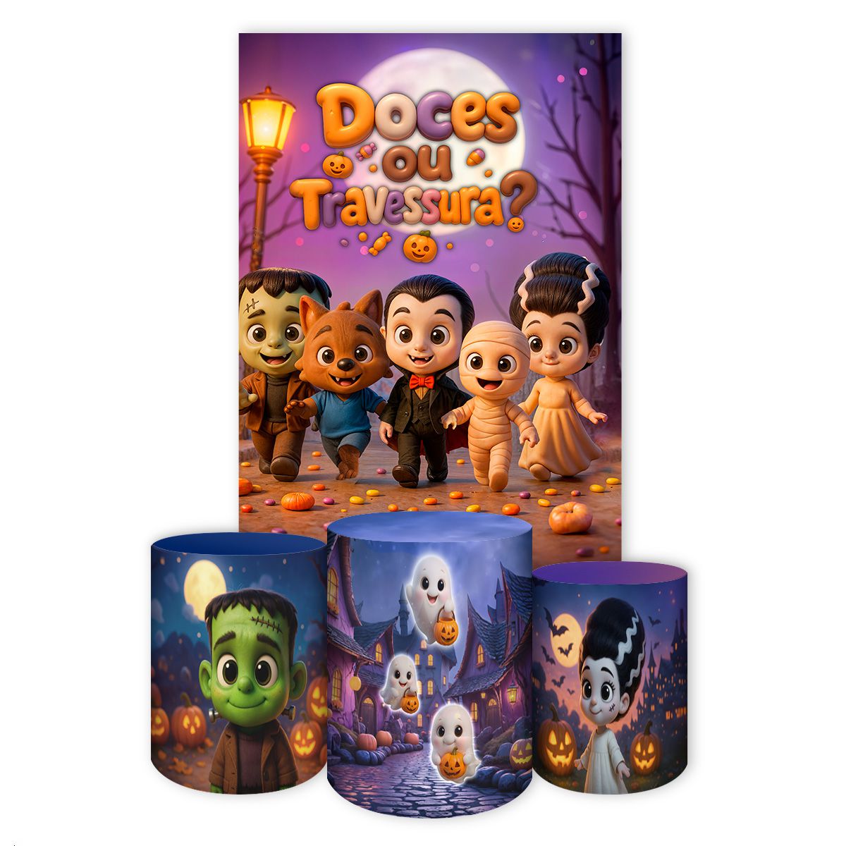 Kit Retangular + Trio de Cilindros Tema Halloween 4238 - Retangular + Trio de Cilindros 4238 - Painel Festivo