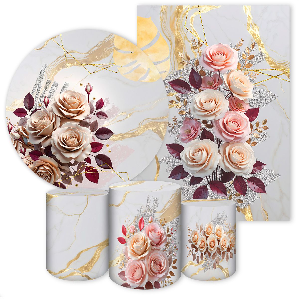 Kit 5 Peças Tema Flores 4308 - Kit 5 Peças 4308 - Painel Festivo