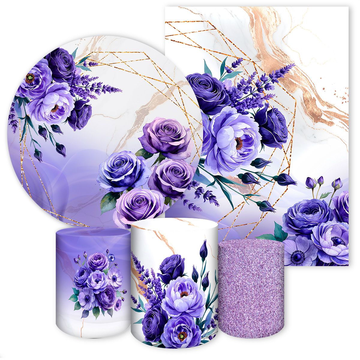 Kit 5 Peças Tema Flores 4309 - Kit 5 Peças 4309 - Painel Festivo