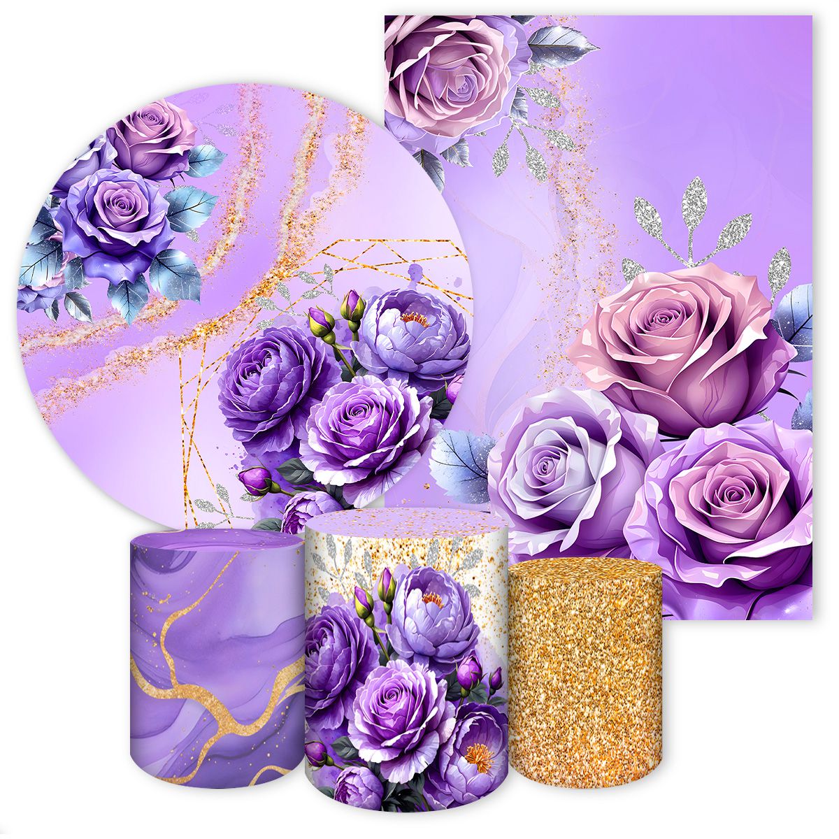 Kit 5 Peças Tema Flores 4311 - Kit 5 Peças 4311 - Painel Festivo