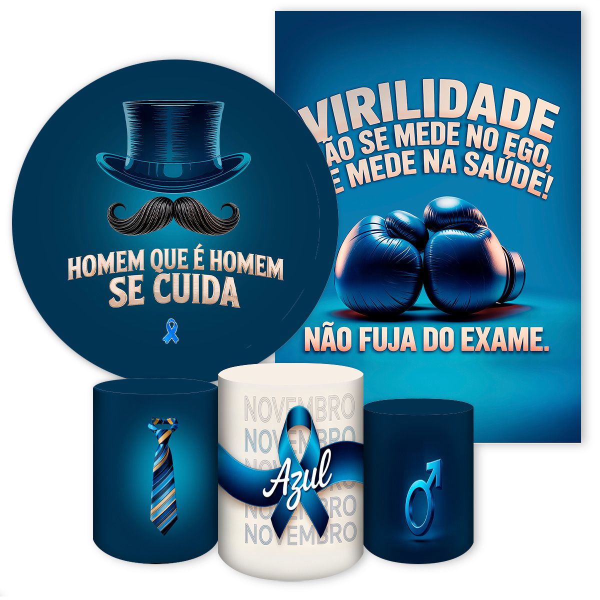 Kit 5 Peças Tema Novembro Azul 4313 - Kit 5 Peças 4313 - Painel Festivo
