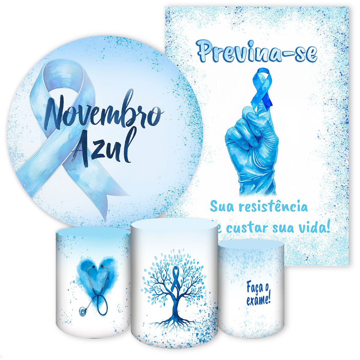 Kit 5 Peças Tema Novembro Azul 4314 - Kit 5 Peças 4314 - Painel Festivo