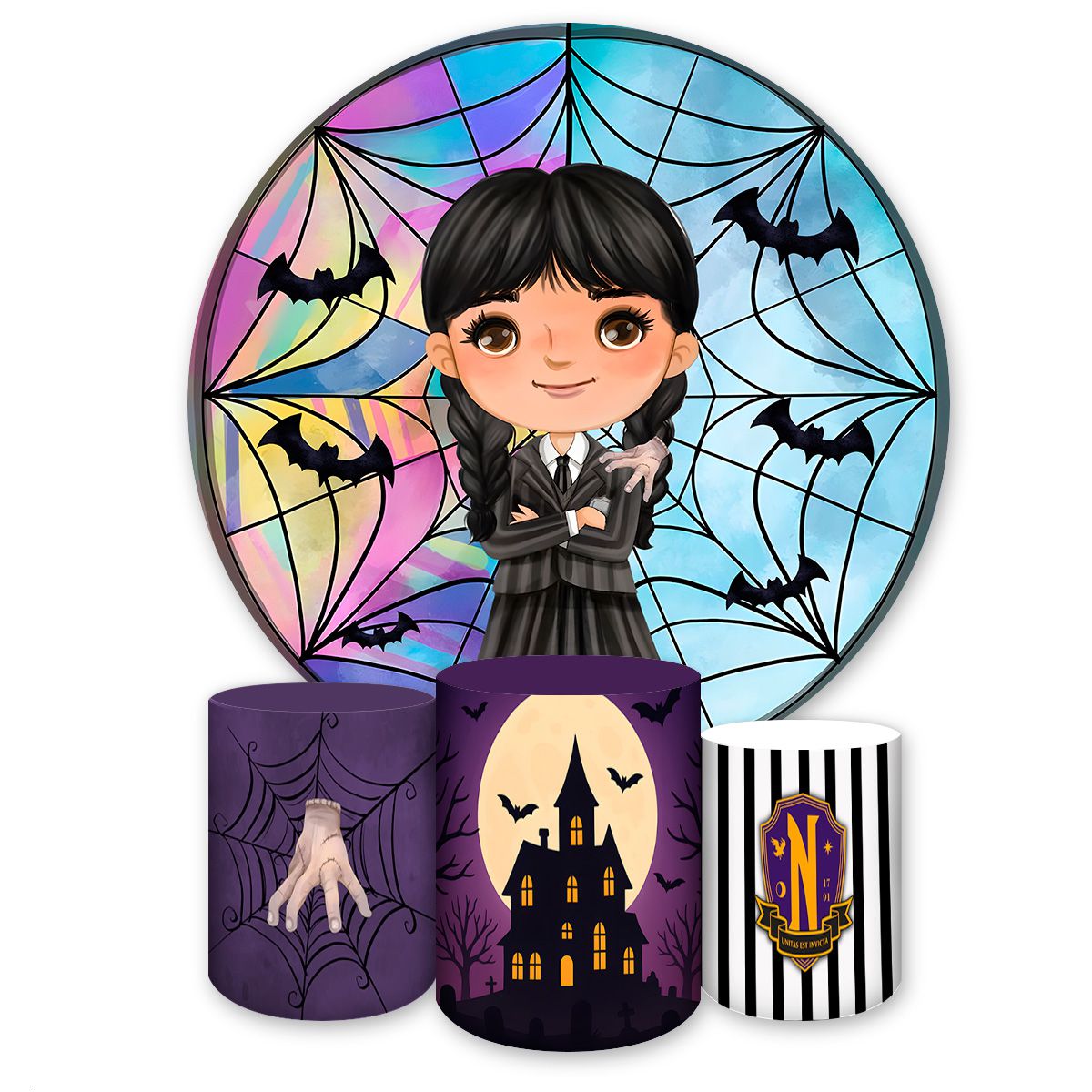 Kit 4 Capas Tema Wandinha 7097 - Kit 4 Capas 7097 - Painel Festivo