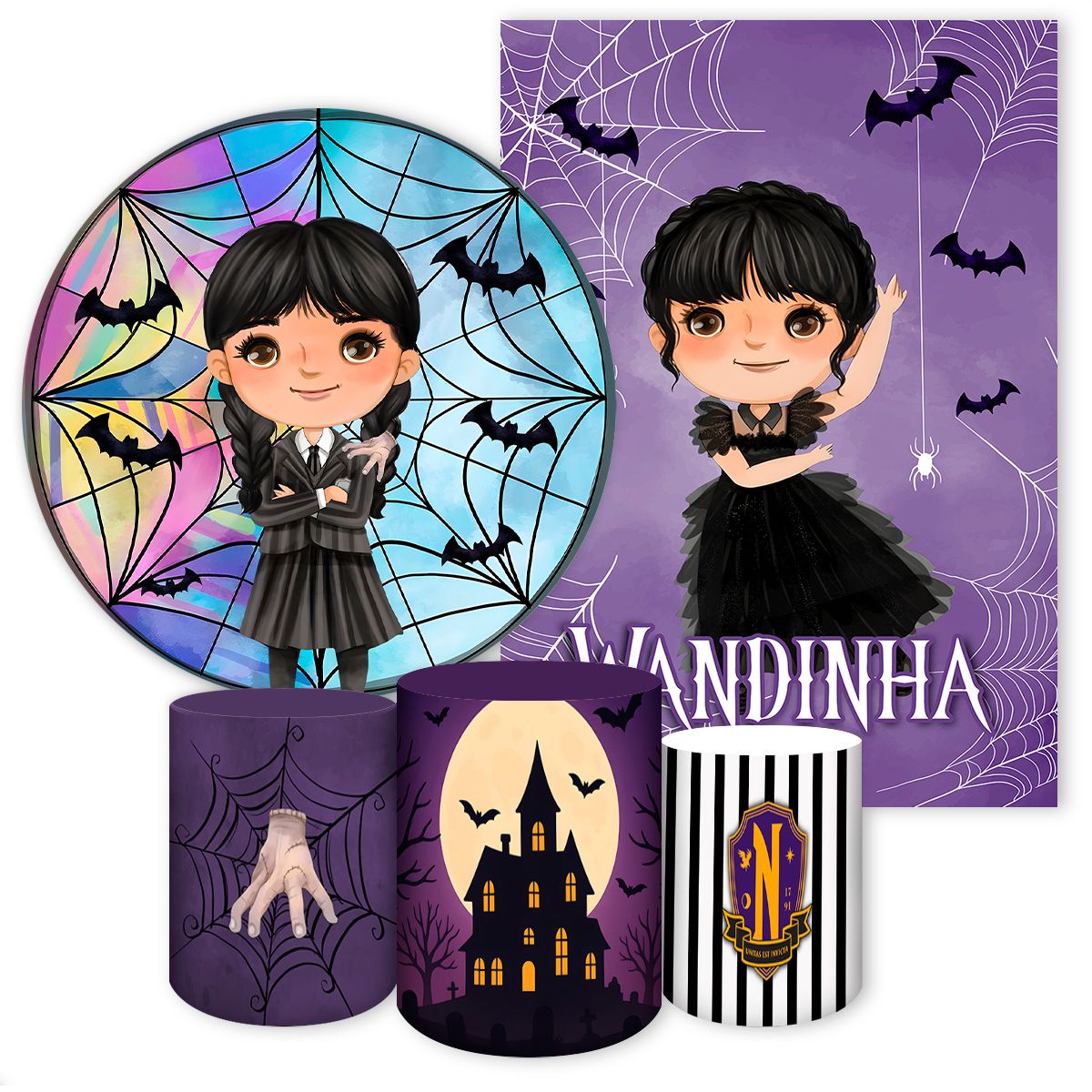 Kit 5 Peças Tema Wandinha 7097 - Kit 5 Peças 7097 - Painel Festivo