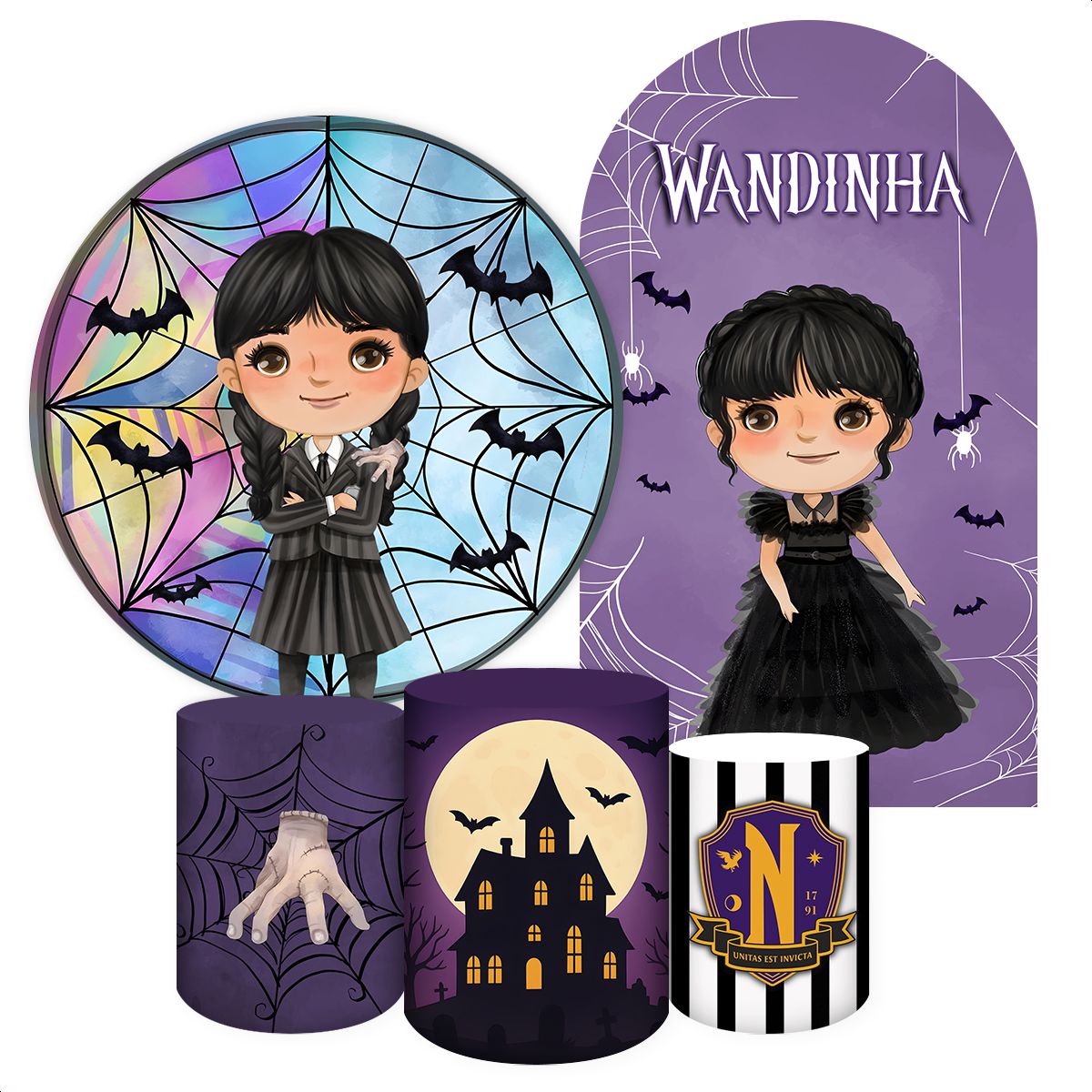 Kit 4 Capas + Romano Tema Wandinha 7097 - Kit 4 Capas + Romano 7097 - Painel Festivo