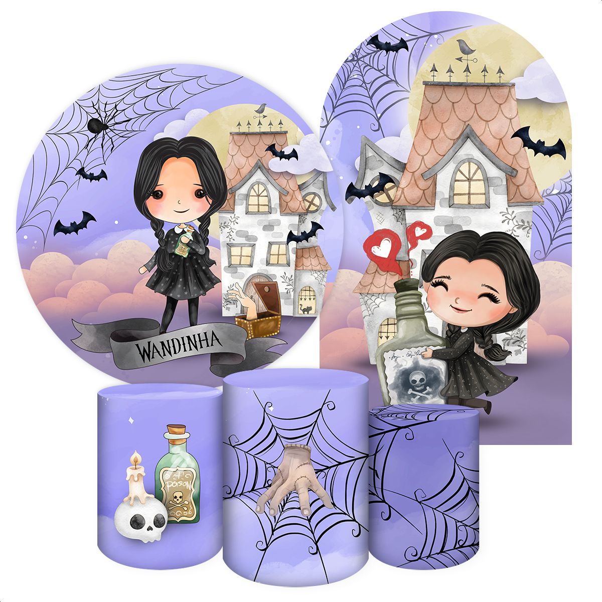 Kit 4 Capas + Romano Tema Wandinha 7098 - Kit 4 Capas + Romano 7098 - Painel Festivo