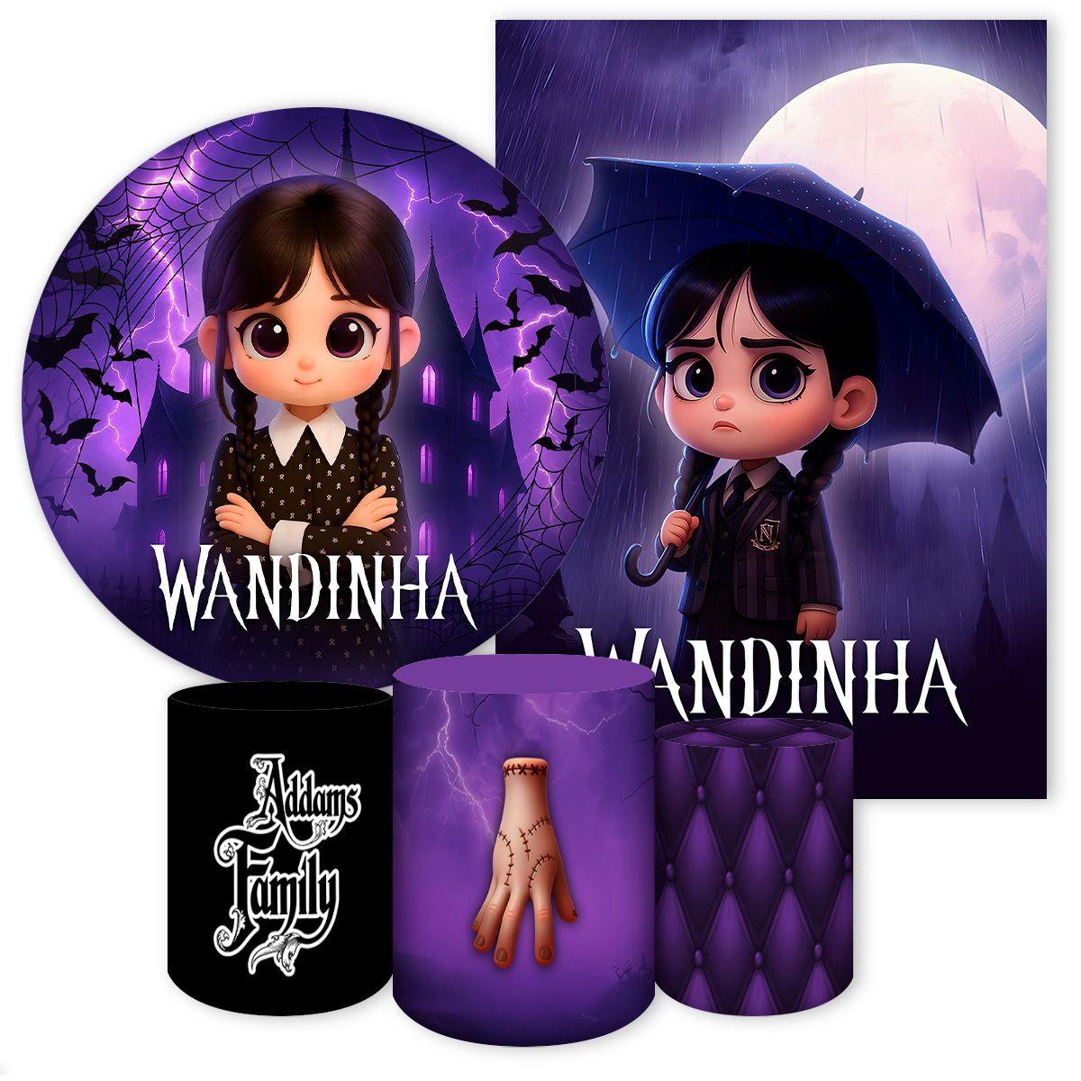 Kit 5 Peças Tema Wandinha 7099 - Kit 5 Peças 7099 - Painel Festivo