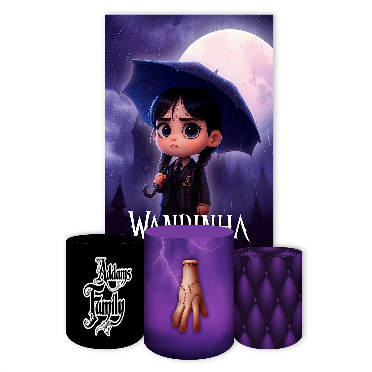 Retangular + Trio Capas Cilindros Tema Wandinha 7099 - Retangular + Trio Capas Cilindros 7099 - Painel Festivo