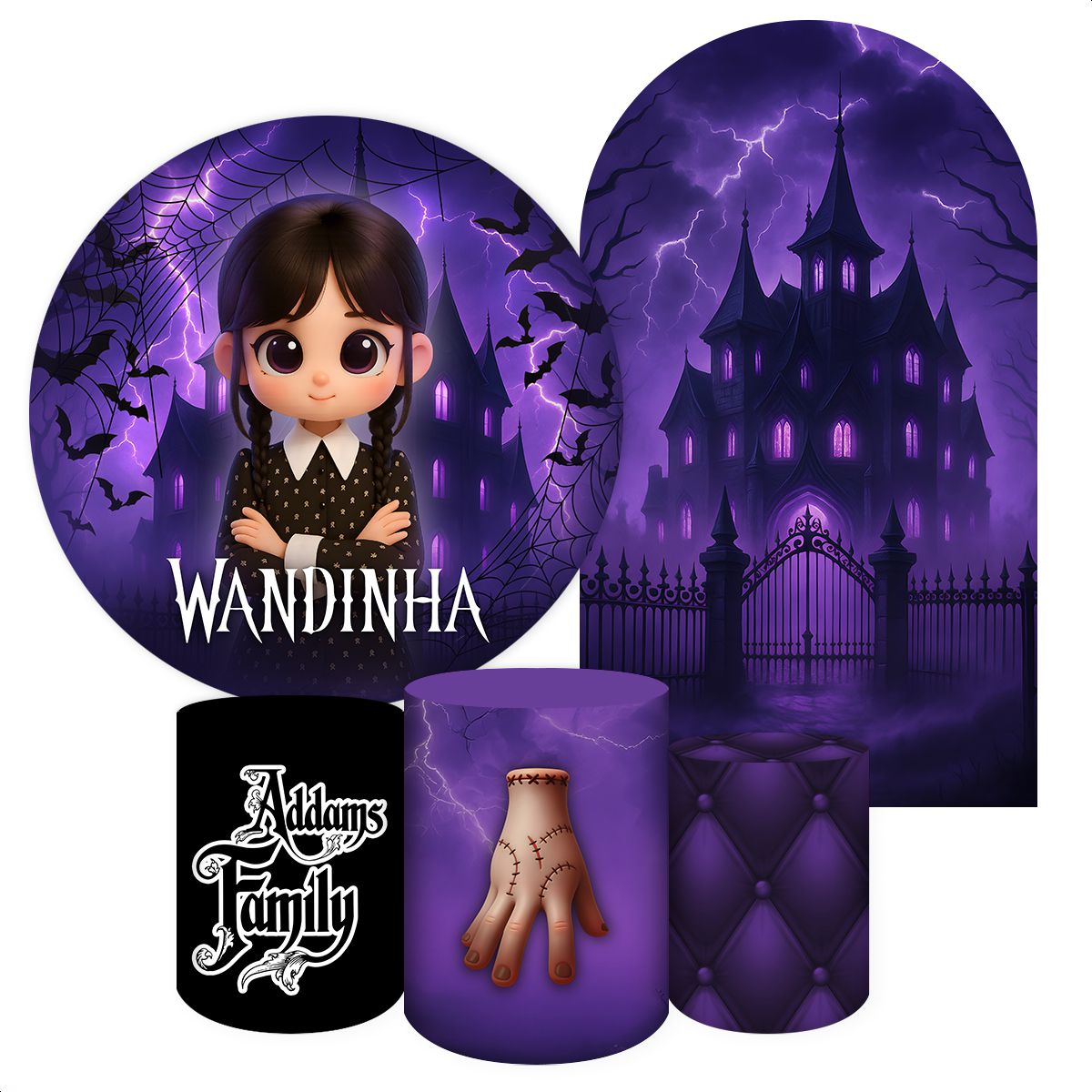 Kit 4 Capas + Romano Tema Wandinha 7099 - Kit 4 Capas + Romano 7099 - Painel Festivo