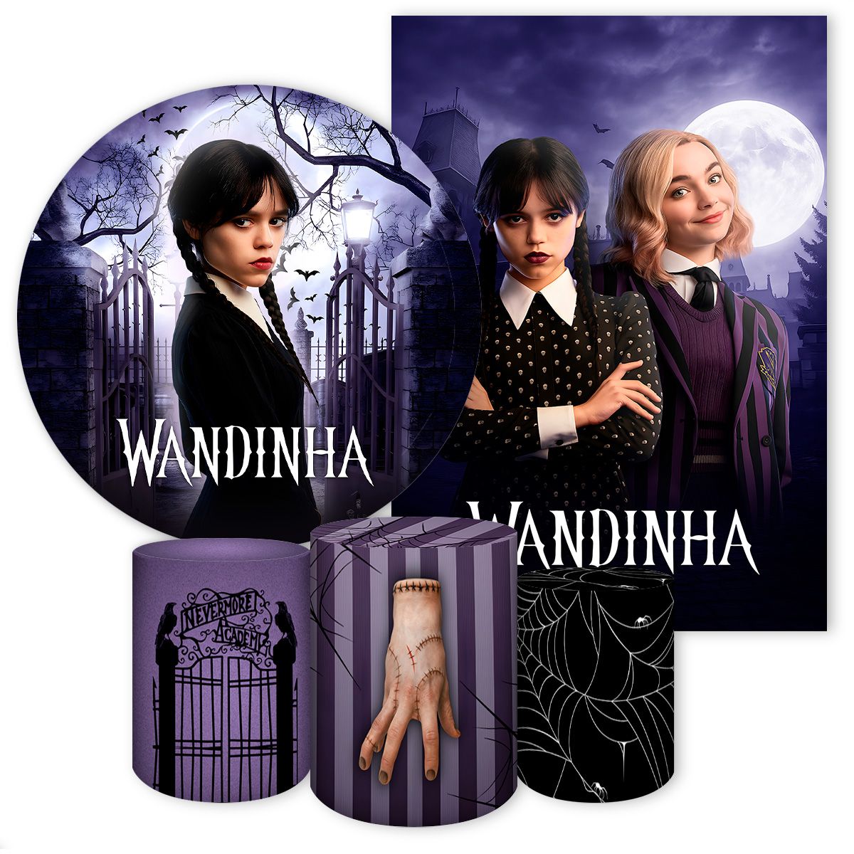 Kit 5 Peças Tema Wandinha 7105 - Kit 5 Peças 7105 - Painel Festivo