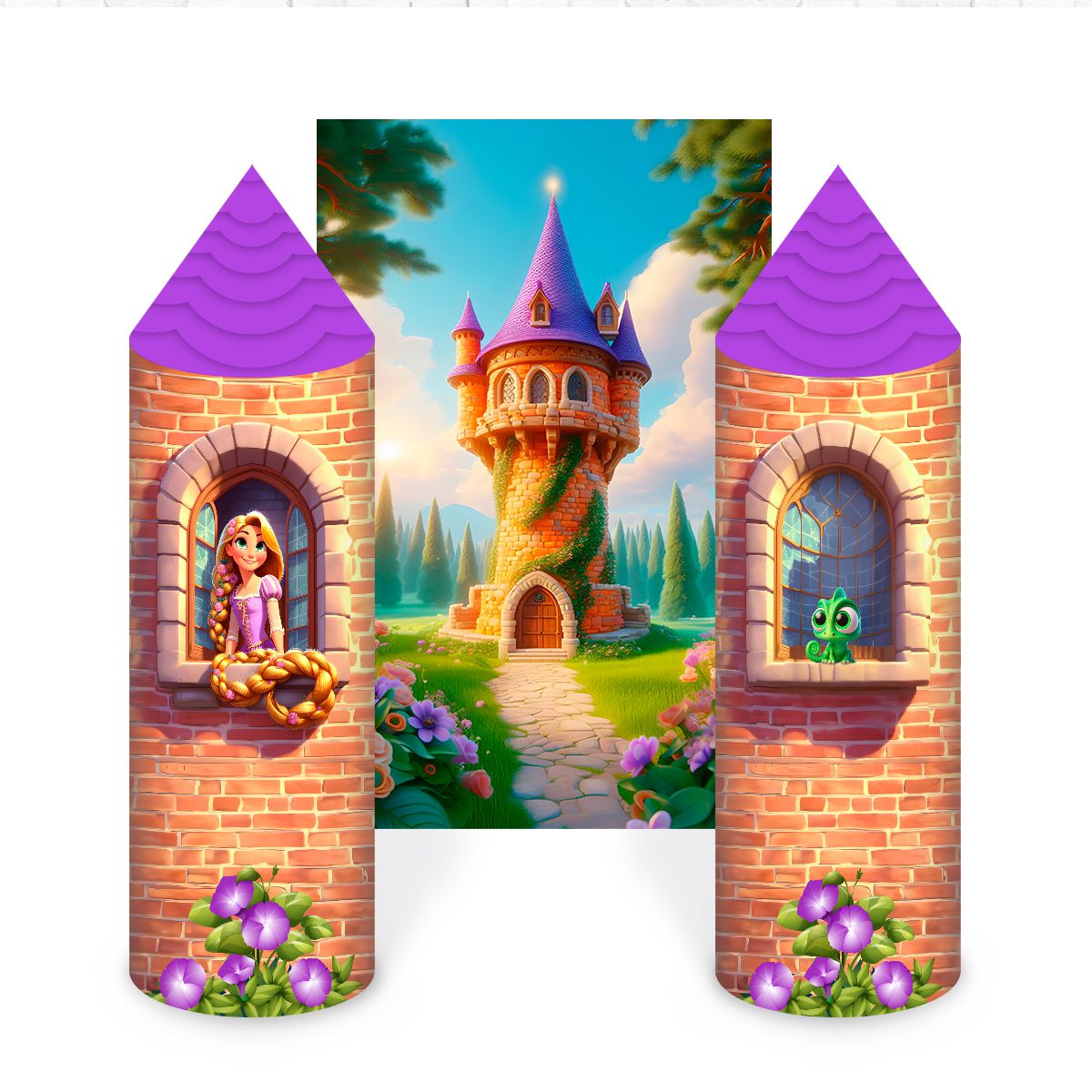 Kit Capas Castelo Enrolados Rapunzel Lilás com 1 C... - Painel Festivo