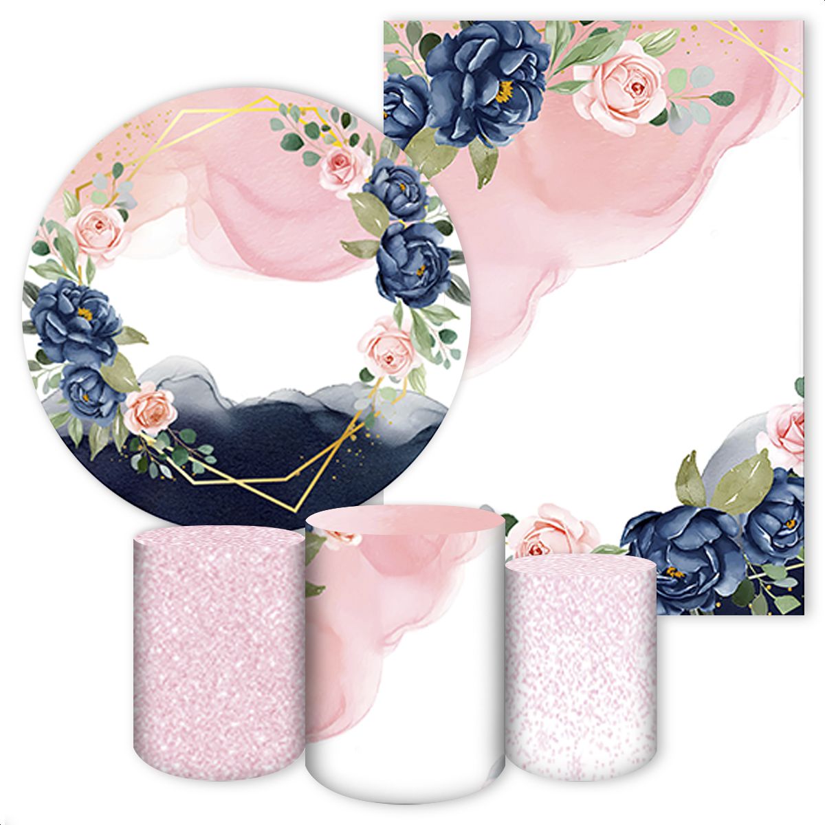 Kit 5 Peças Tema Flores 90 - Kit 5 Peças 90 - Painel Festivo