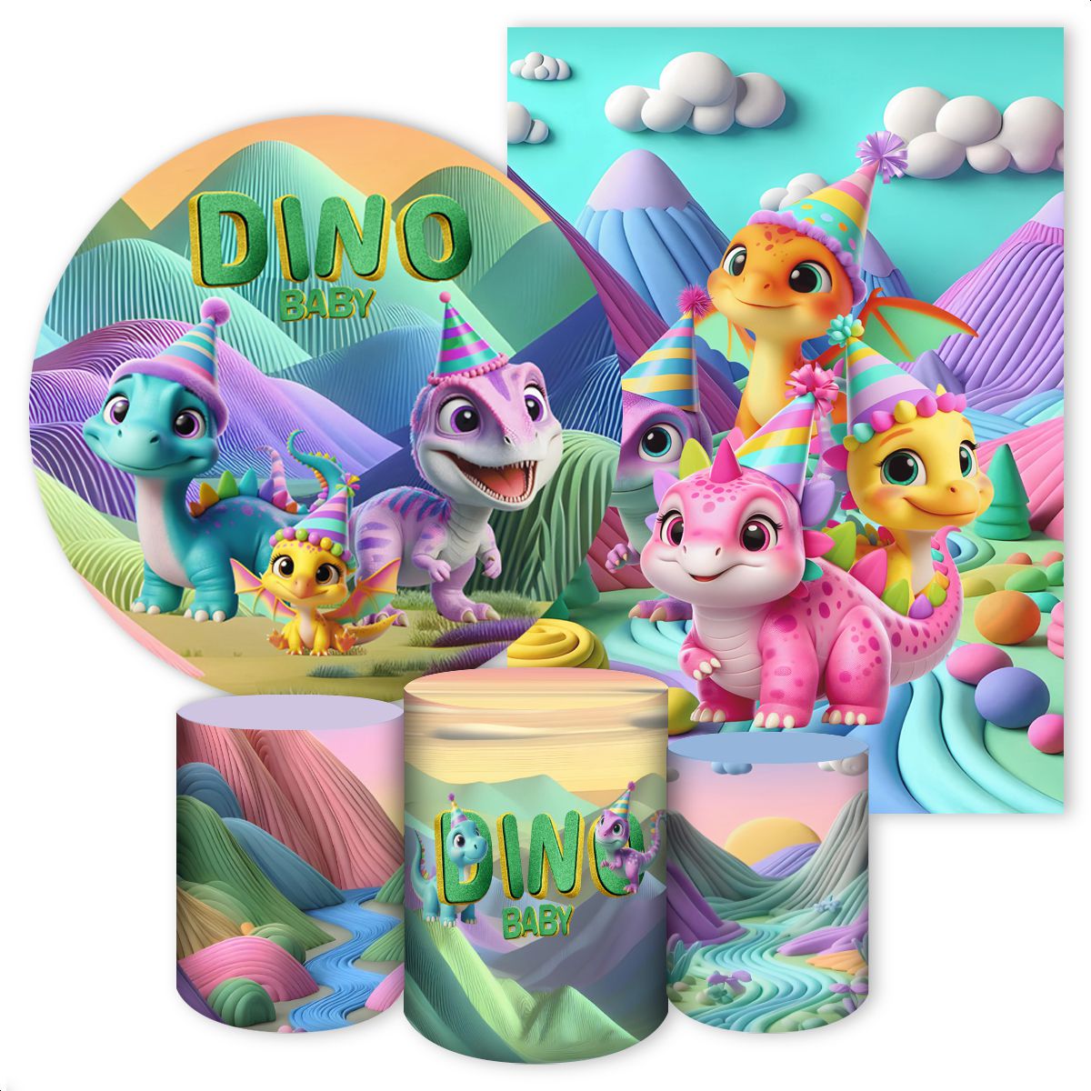 KIT 5 CAPAS DINO BABY - 4601 - KIT 5 CAPAS 4601 - Painel Festivo