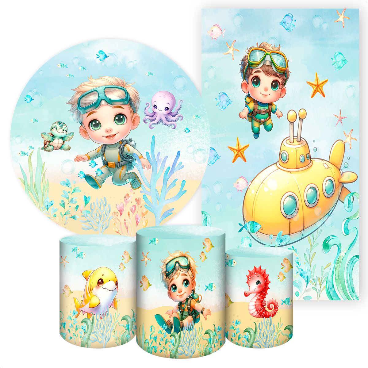 KIT 5 CAPAS FUNDO DO MAR - 2233 - KIT 5 CAPAS 2233 - Painel Festivo