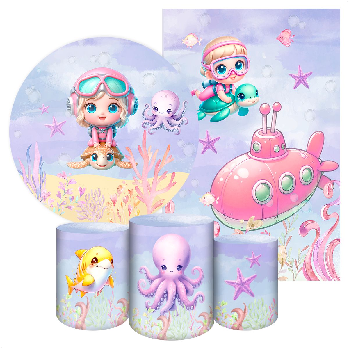 KIT 5 CAPAS FUNDO DO MAR - 2235 - KIT 5 CAPAS 2235 - Painel Festivo