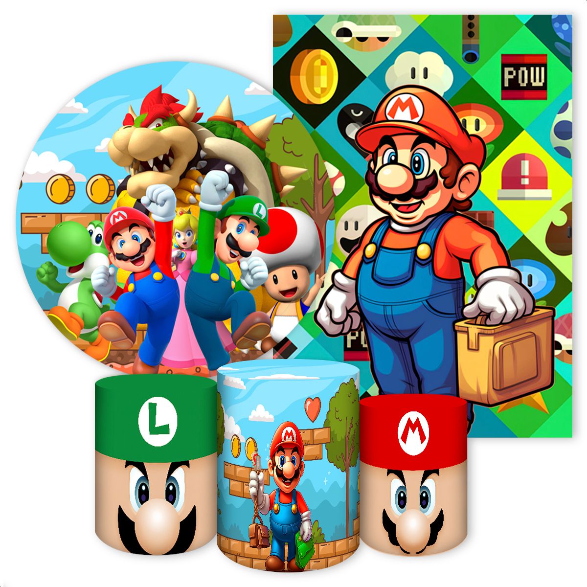 KIT 5 CAPAS MARIO BROSS - 4016 - KIT 5 CAPAS 4016 - Painel Festivo