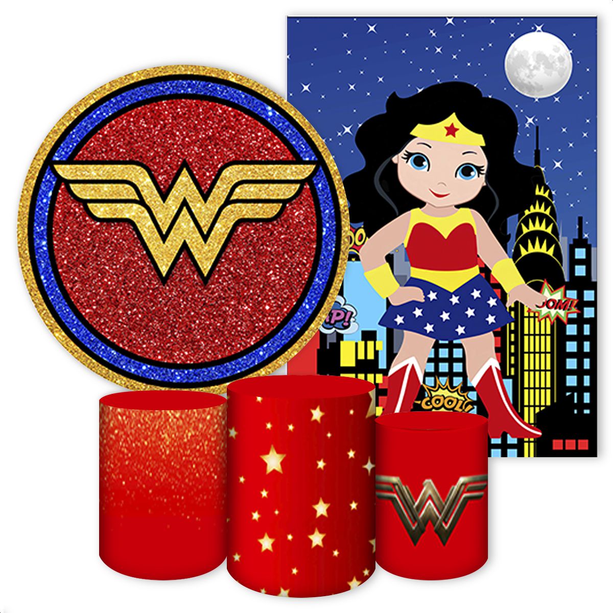 KIT 5 CAPAS MULHER MARAVILHA - 194 - KIT 5 CAPAS 194 - Painel Festivo