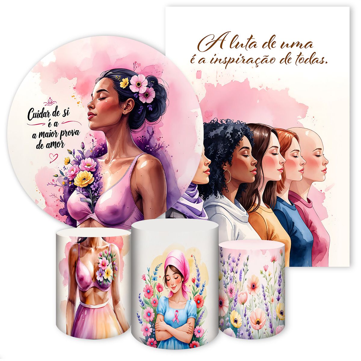 KIT 5 CAPAS OUTUBRO ROSA - 4240 - KIT 5 CAPAS 4240 - Painel Festivo
