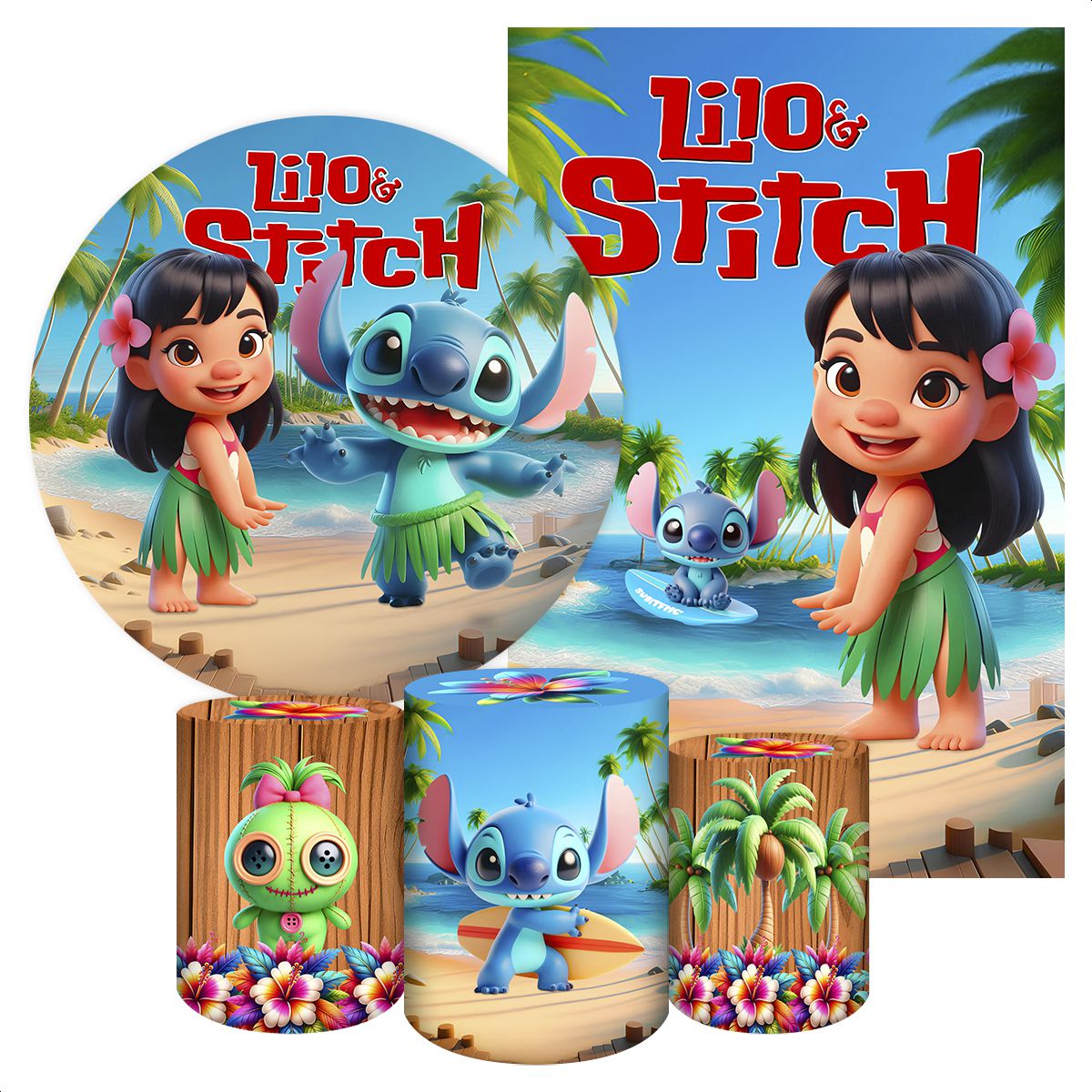 Kit 5 Peças Tema Stitch 5094 - Kit de 5 peças 5094 - Painel Festivo