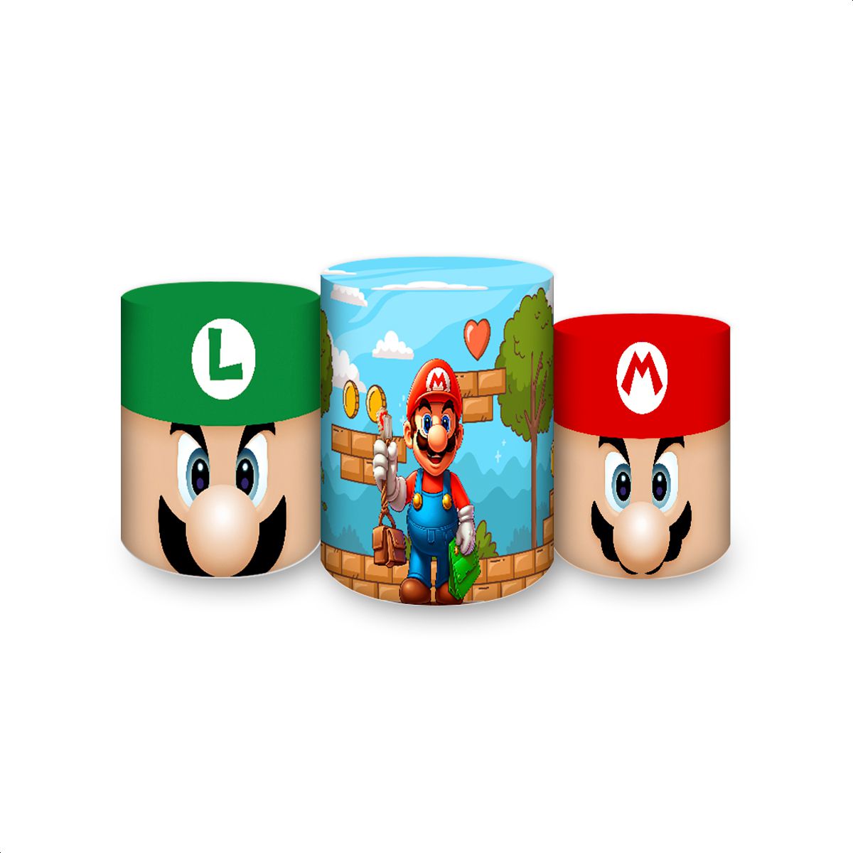 Trio Capas Cilindros Sublimados Tema Super Mario 4... - Painel Festivo