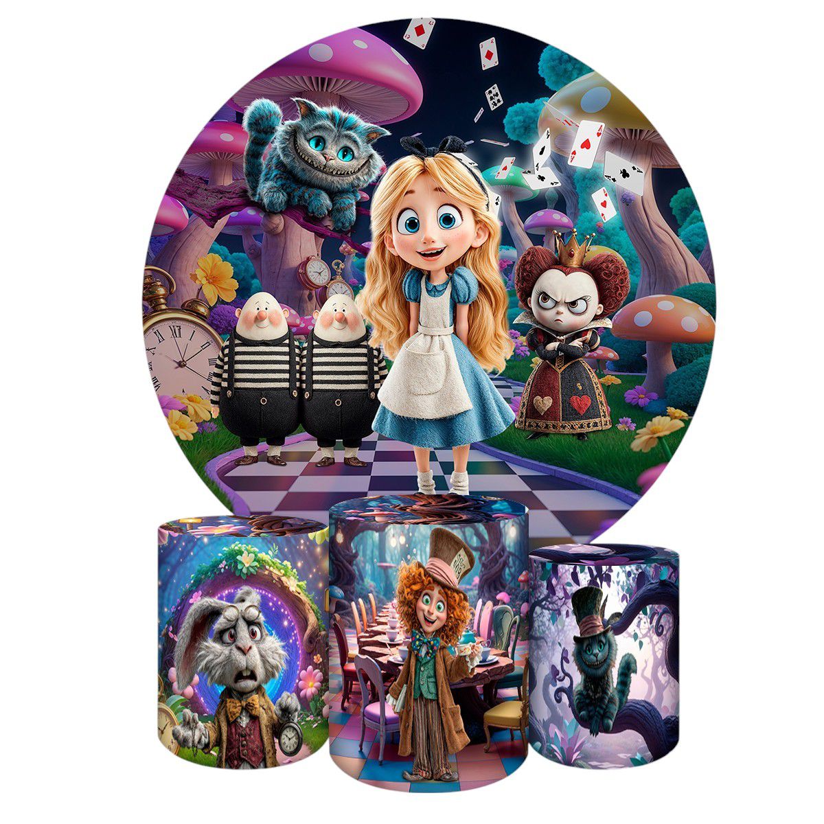 Kit 4 Capas Tema Alice no Pais das Maravilhas 4231 - Kit 4 Capas 4231 - Painel Festivo