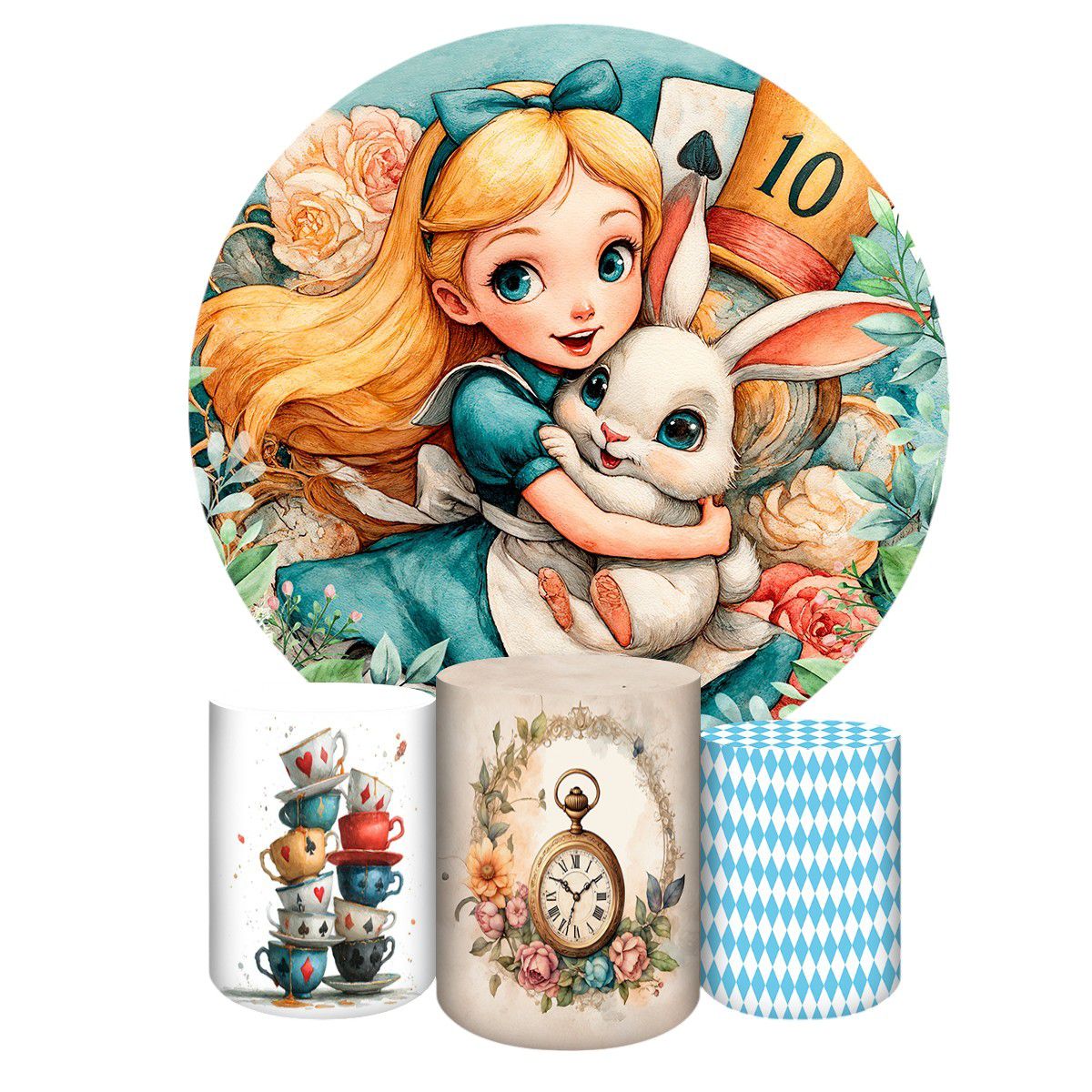 Kit 4 Capas Tema Alice no Pais das Maravilhas 4232 - Kit 4 Capas 4232 - Painel Festivo
