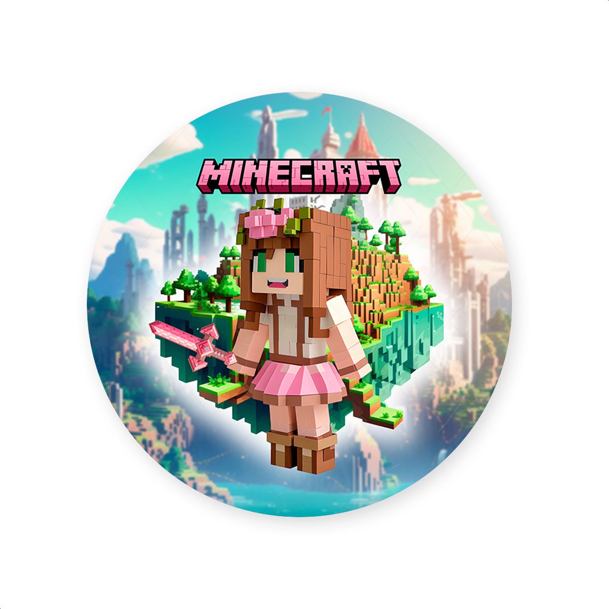 Capa Painel Redondo Sublimados Tema Minecraft 2214... - Painel Festivo