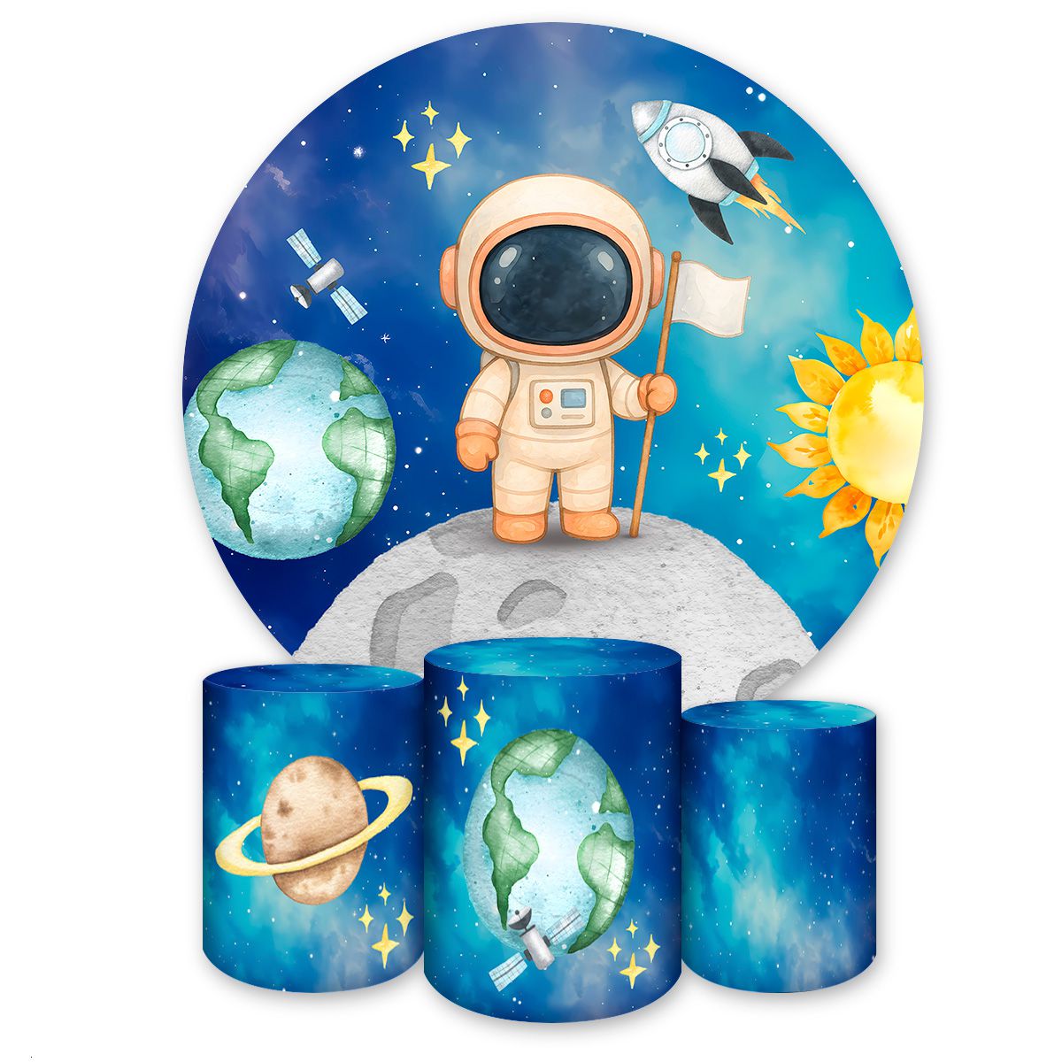 Kit 4 Capas Tema Astronauta 7136 - Kit 4 Capas 7136 - Painel Festivo