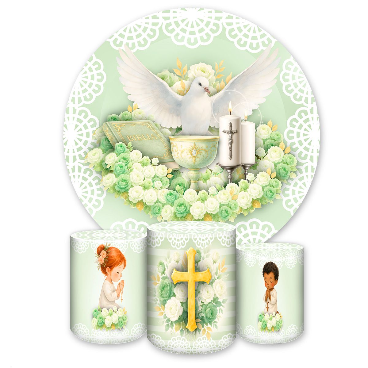 Kit 4 Capas Tema Batizado 7140 - Kit 4 Capas 7140 - Painel Festivo