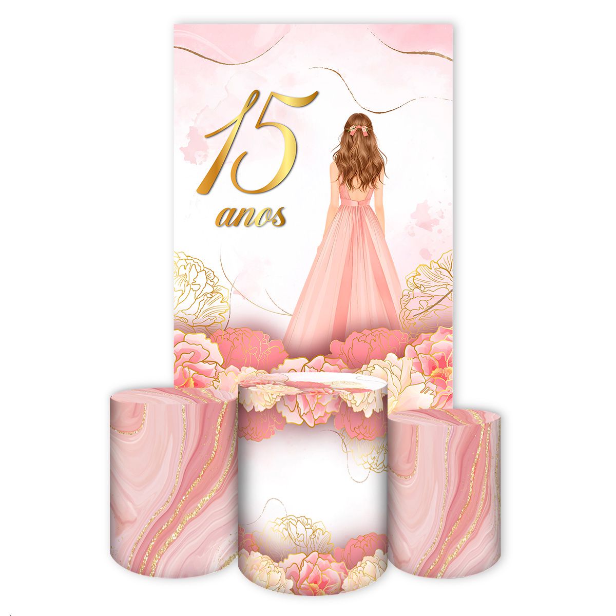 Retangular + Cilindros Tema 15 Anos 7067 - Retangular + Cilindros 7067 - Painel Festivo