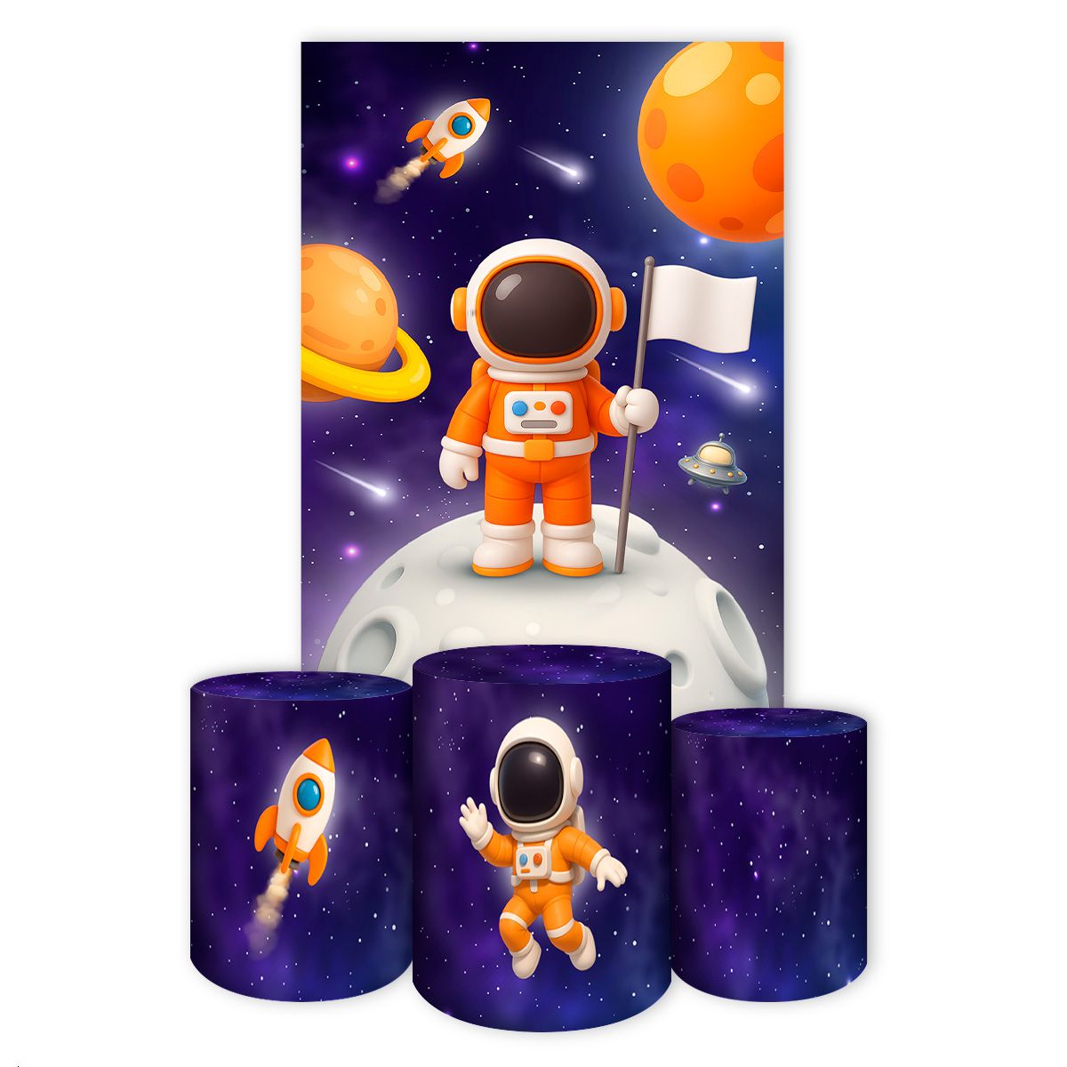 Retangular + Trio de Cilindros Tema Astronauta 7137 - Retangular + Cilindros 7137 - Painel Festivo