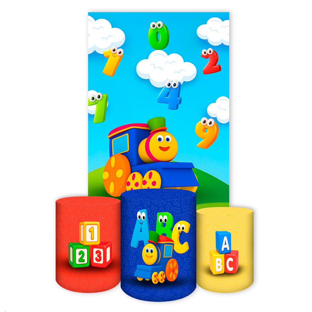 Retangular + Trio Capas Cilindros Tema Bob o Trem 7077 - Retangular + Cilindros 7077 - Painel Festivo