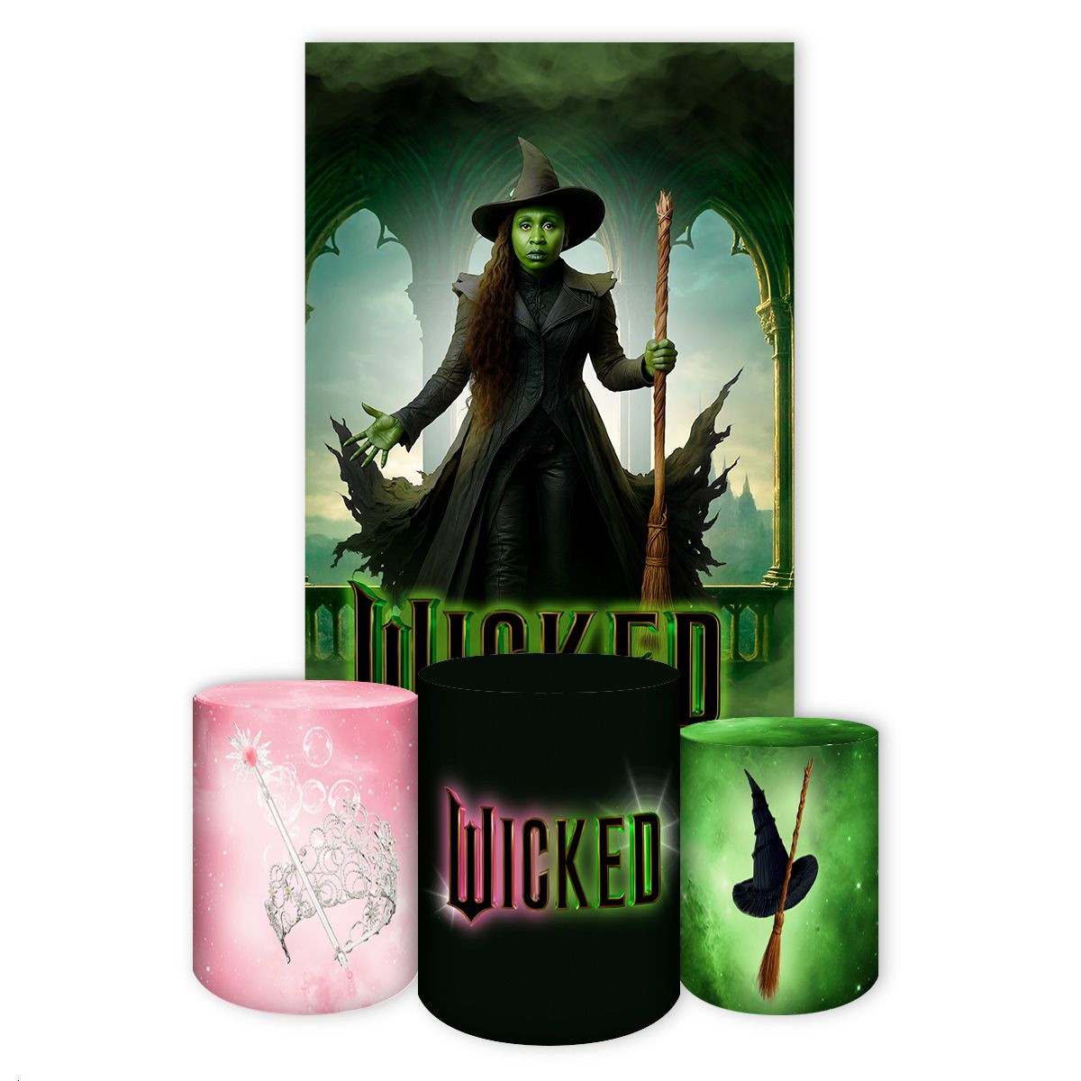 Kit Retangular + Trio de Cilindros Tema Wicked 7168 - Retangular + Trio de Cilindros 7168 - Painel Festivo