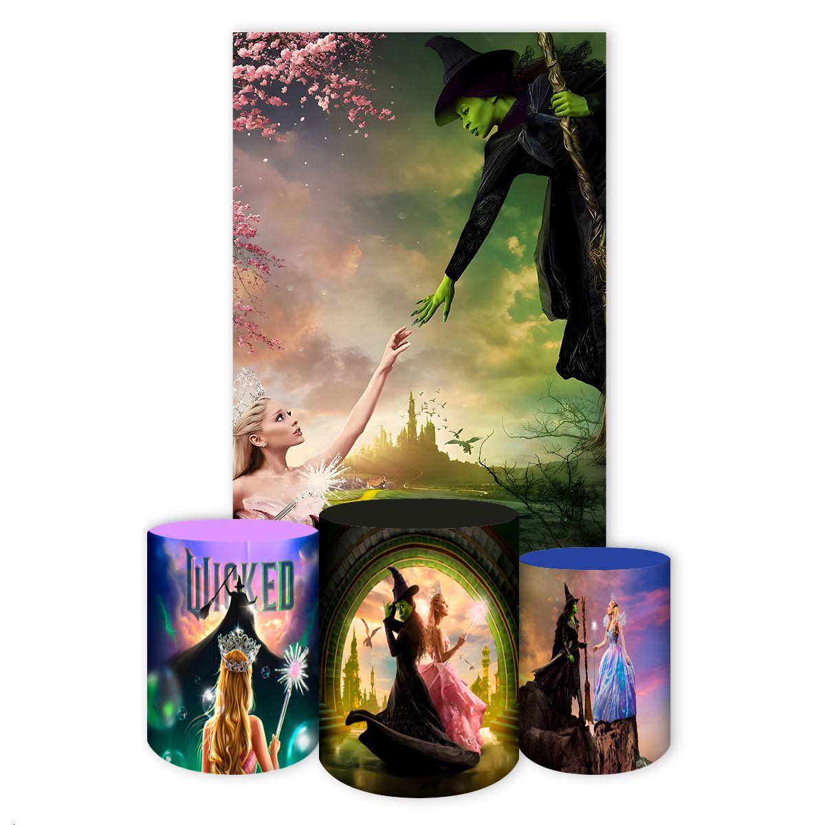 Kit Retangular + Trio de Cilindros Tema Wicked 7170 - Retangular + Trio de Cilindros 7170 - Painel Festivo