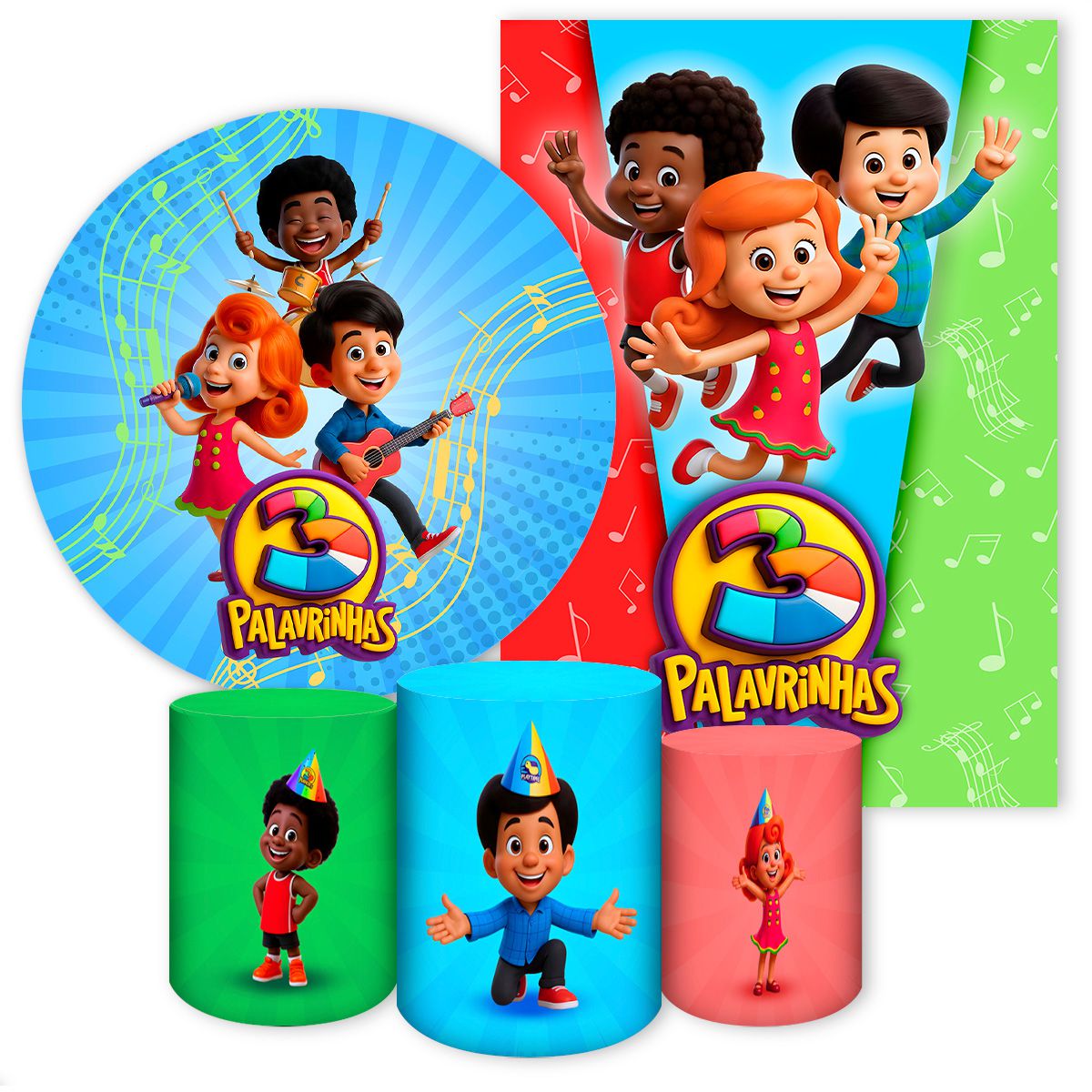 Kit 5 Peças Tema 3 Palavrinhas 7127 - Kit 5 Peças 7127 - Painel Festivo