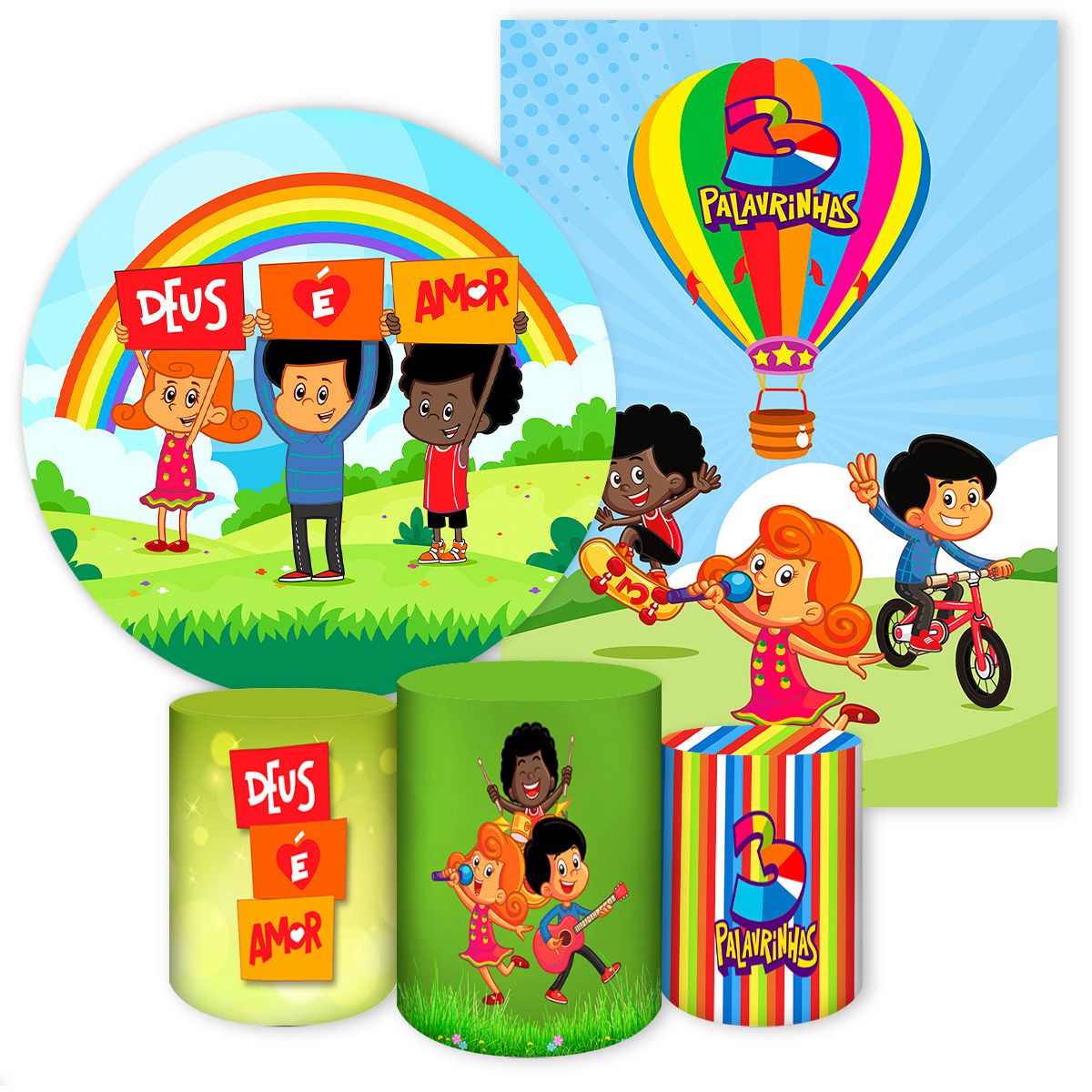 Kit 5 Peças Tema 3 Palavrinhas 7128 - Kit 5 Peças 7128 - Painel Festivo
