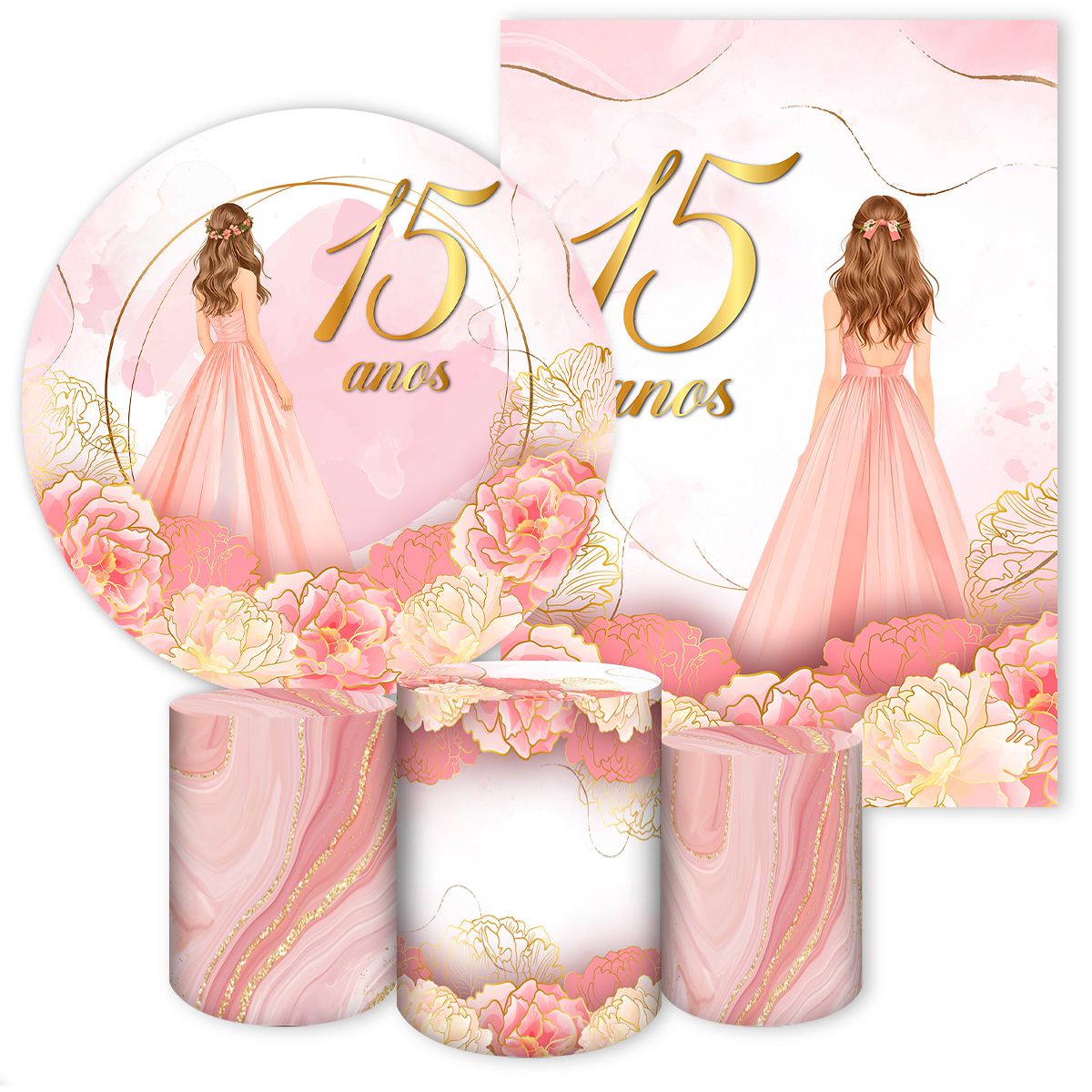 Kit 5 Peças 15 Anos 7067 - Kit 5 Peças 7067 - Painel Festivo
