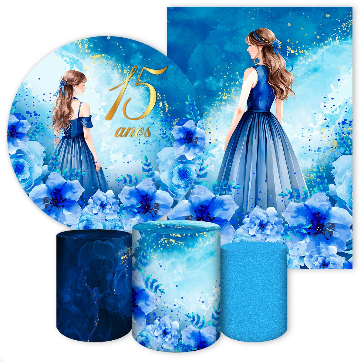 Kit 5 Peças 15 Anos 7068 - Kit 5 Peças 7068 - Painel Festivo