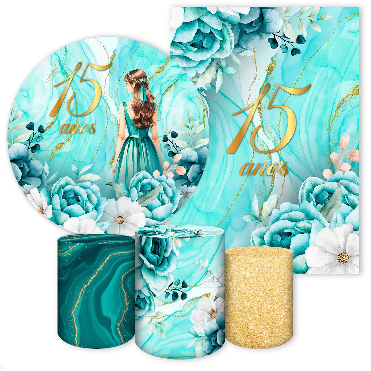 Kit 5 Peças 15 Anos 7069 - Kit 5 Peças 7069 - Painel Festivo