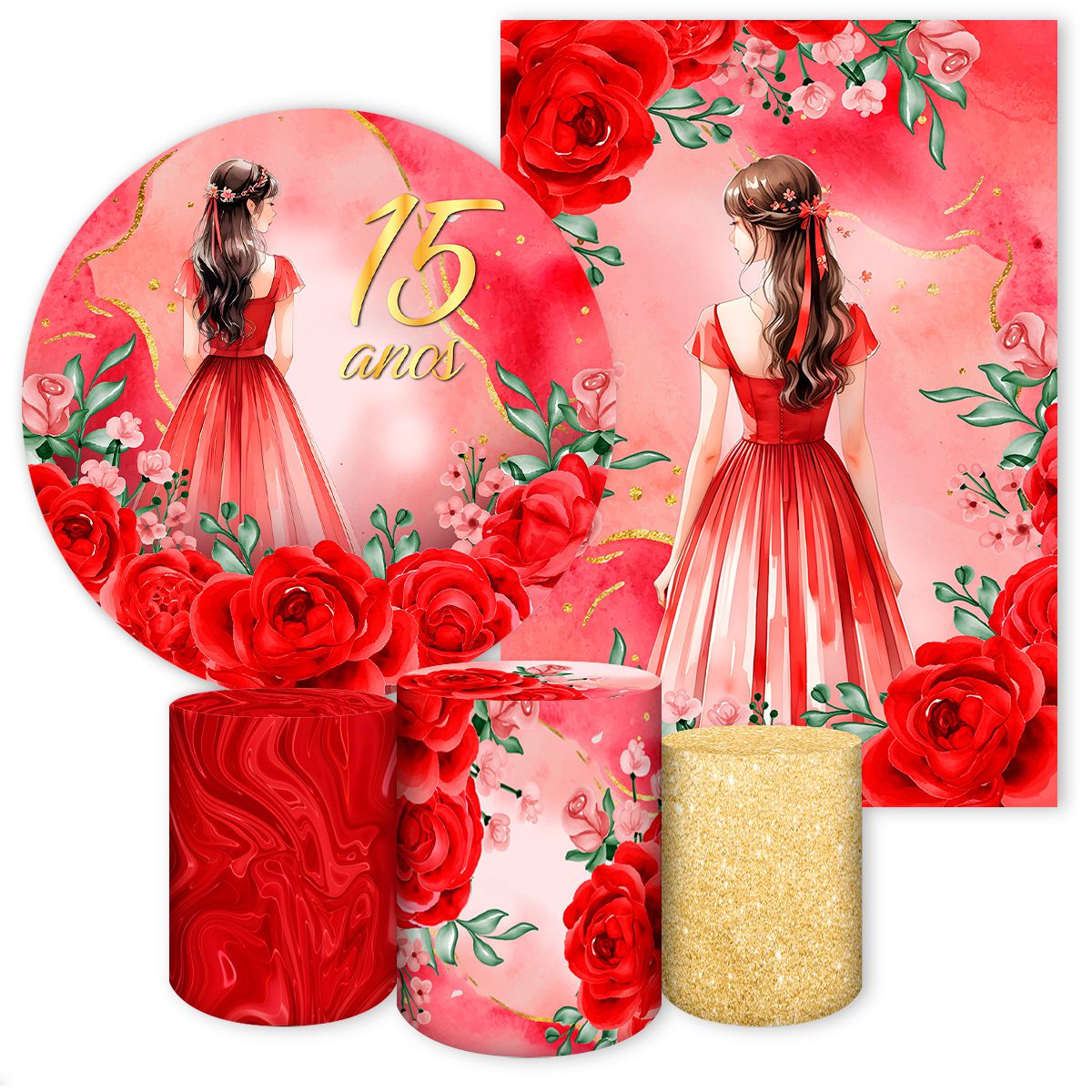 Kit 5 Peças 15 Anos 7070 - Kit 5 Peças 7070 - Painel Festivo