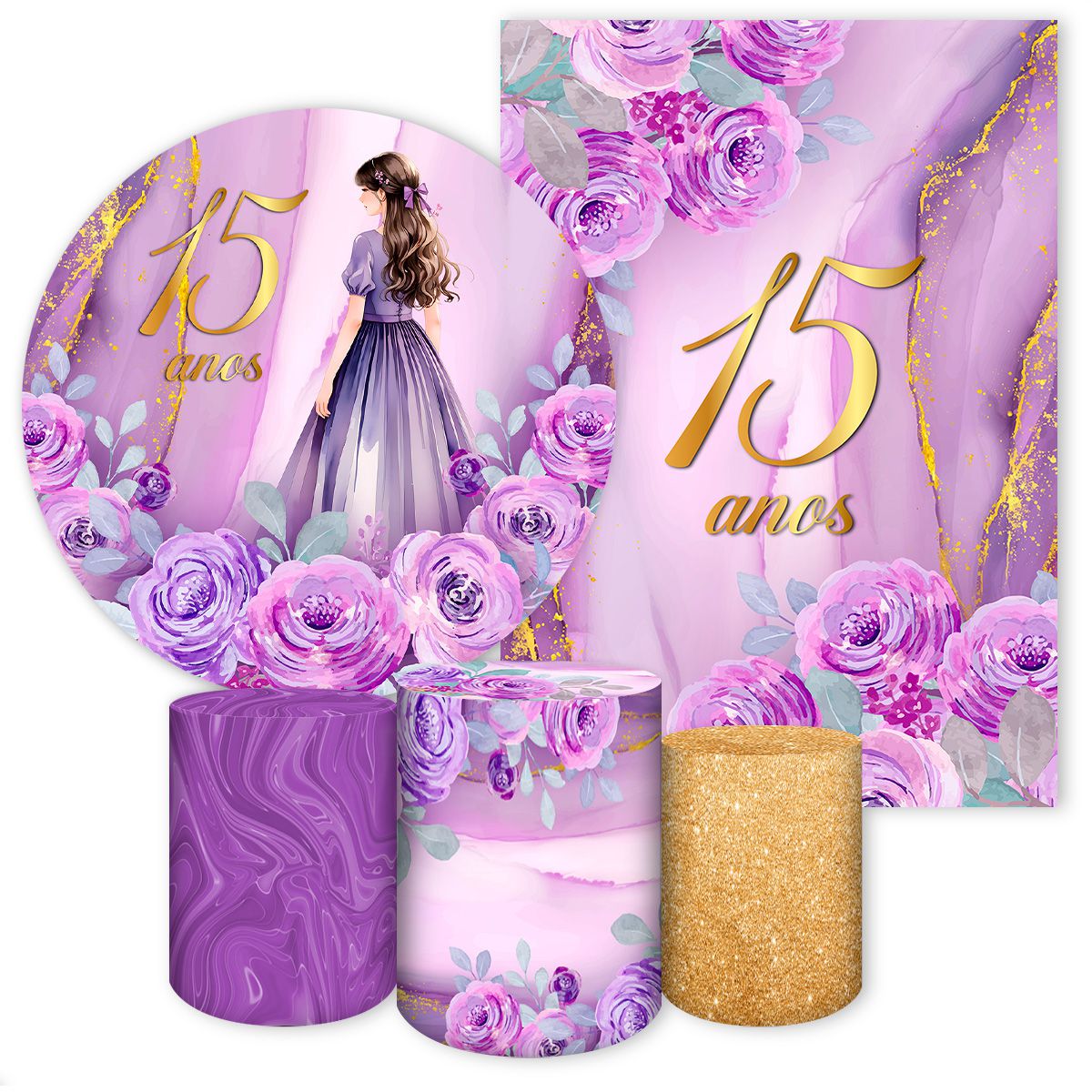 Kit 5 Peças 15 Anos 7071 - Kit 5 Peças 7071 - Painel Festivo