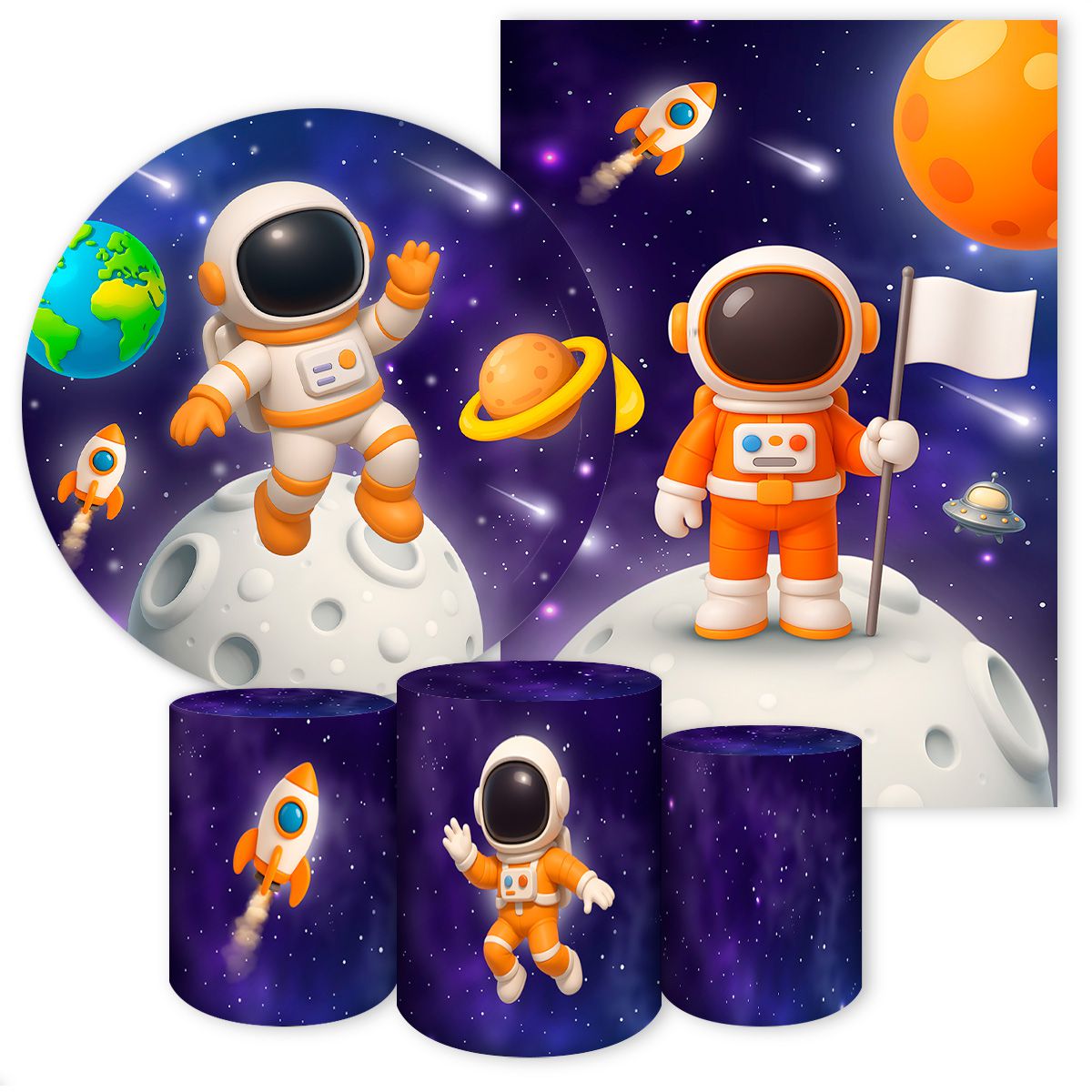 Kit 5 Peças Tema Astronauta 7137 - Kit de 5 Peças 7137 - Painel Festivo