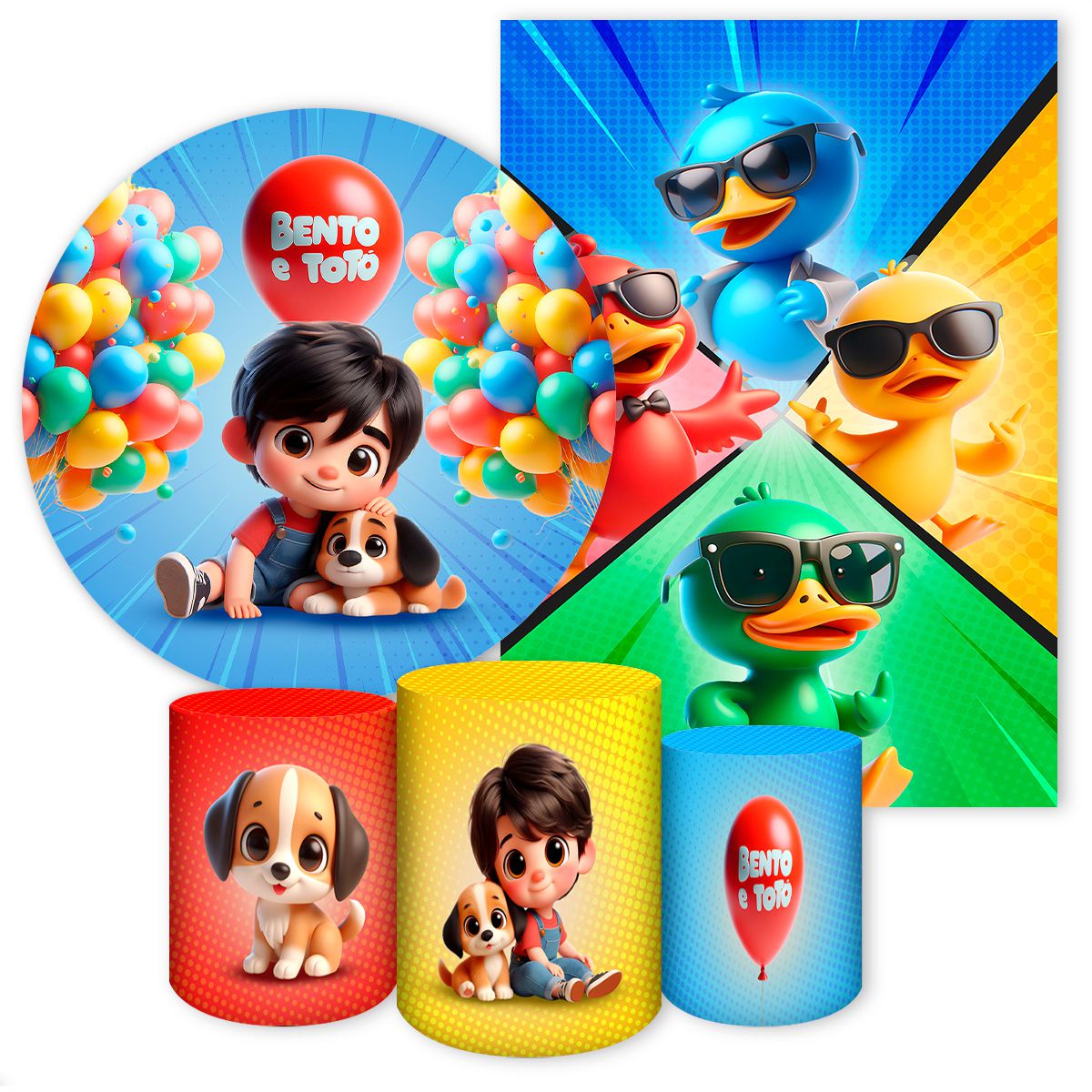 Kit 5 Peças Tema Bento e Totó 7133 - Kit 5 Peças 7133 - Painel Festivo