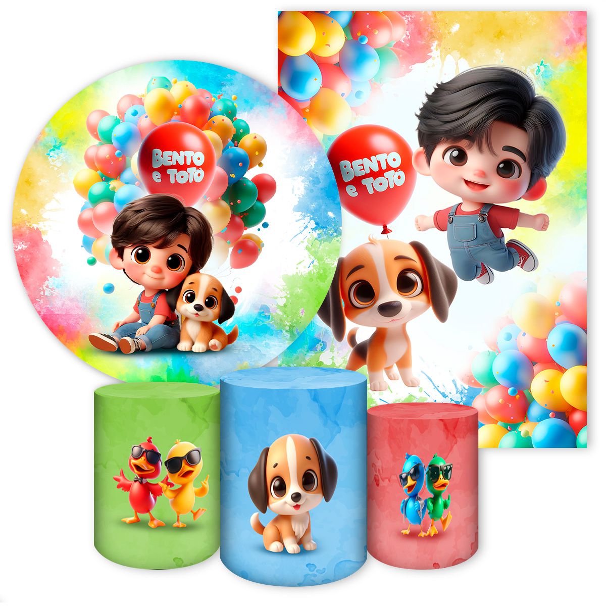 Kit 5 Peças Tema Bento e Totó 7134 - Kit 5 Peças 7134 - Painel Festivo