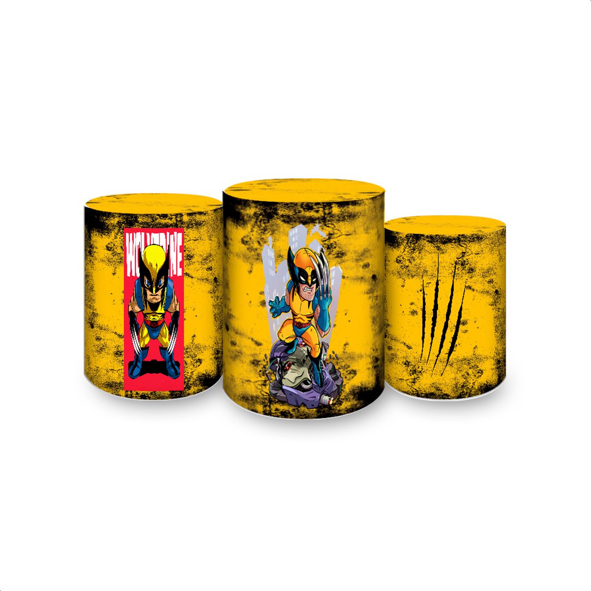 Trio Capas Cilindros Sublimados Tema Wolverine 401... - Painel Festivo